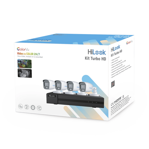 KIT TURBOHD 1080P / DVR 4 CANALES / 4 CÁMARAS BALA COLORVU CON MICRÓFONO INTEGRADO / FUENTE DE PODER / ACCESORIOS DE INSTALACIÓN-Kits- Sistemas Completos-HiLook by HIKVISION-HL-1080-CV/A-Bsai Seguridad & Controles