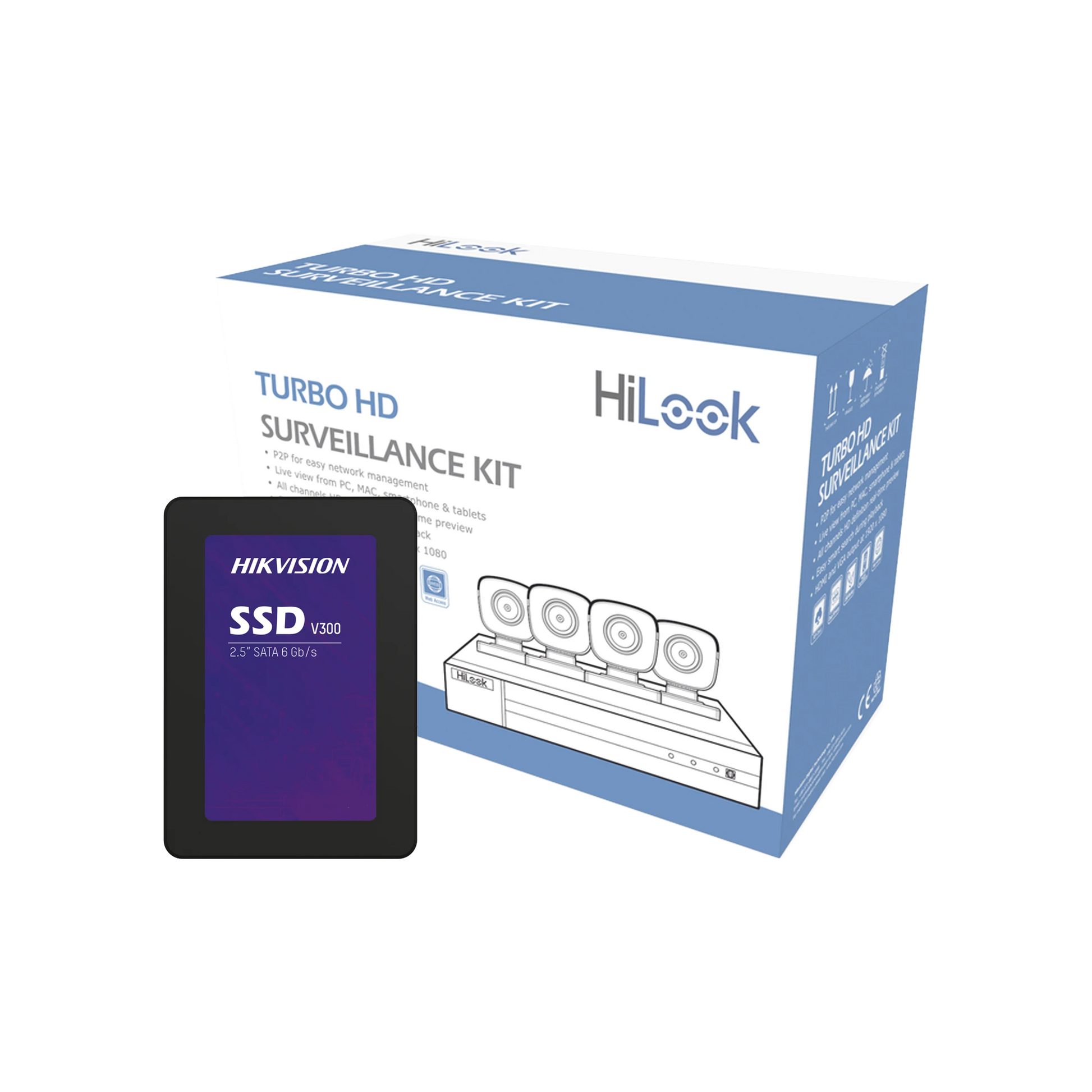 KIT TURBOHD 1080P + SSD DE 1 TB (1024 GB) / DVR 4 CANALES / 4 CÁMARAS BALA DE METAL / FUENTE DE PODER / ACCESORIOS DE INSTALACIÓN-Kits- Sistemas Completos-HILOOK BY HIKVISION-Bsai Seguridad & Controles