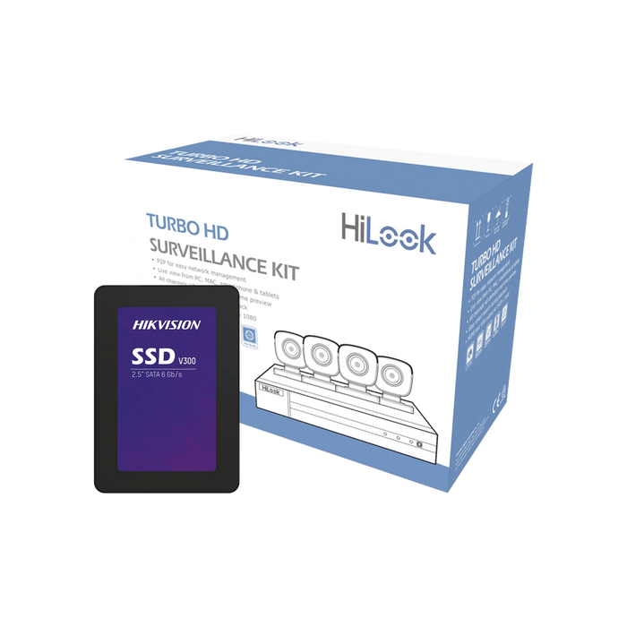 KIT TURBOHD 1080P + SSD DE 1 TB (1024 GB) / DVR 4 CANALES / 4 CÁMARAS BALA DE METAL / FUENTE DE PODER / ACCESORIOS DE INSTALACIÓN-Kits- Sistemas Completos-HiLook by HIKVISION-HL24LQKITS-M(B)/1TB-Bsai Seguridad & Controles