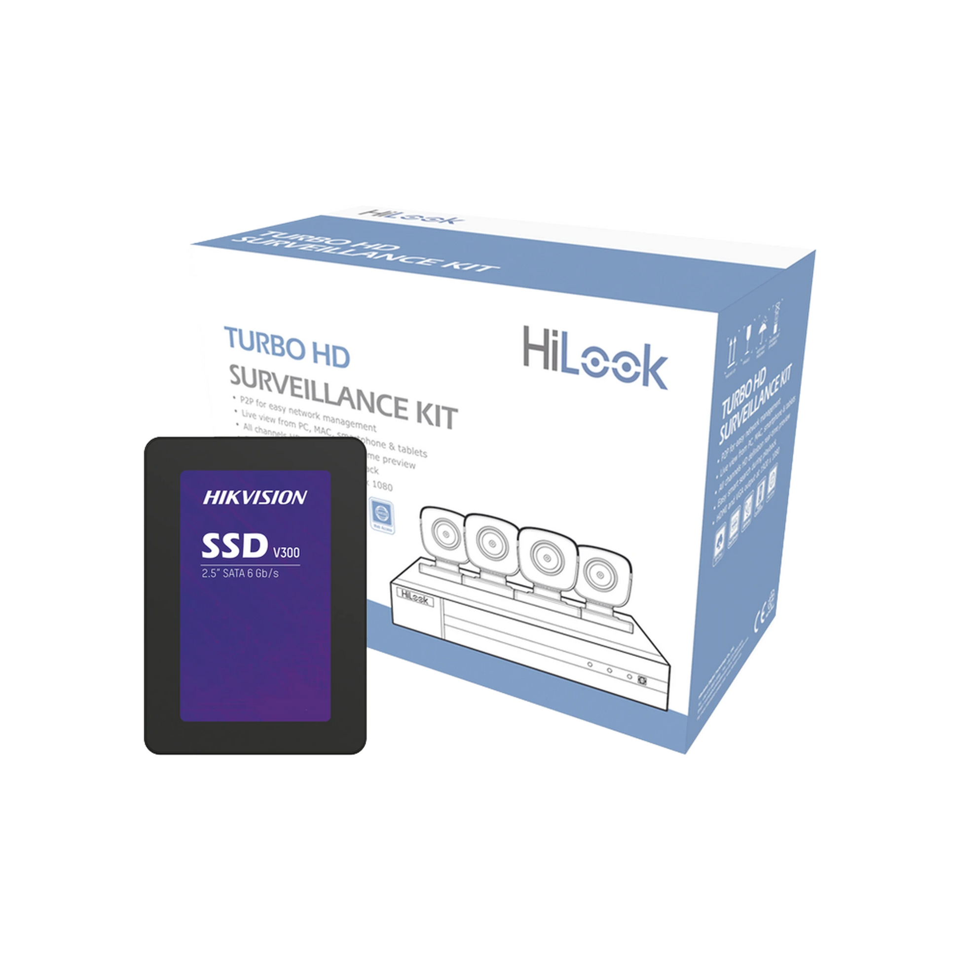 KIT TURBOHD 1080P + SSD DE 512 GB / DVR 4 CANALES / 4 CÁMARAS BALA DE METAL / FUENTE DE PODER / ACCESORIOS DE INSTALACIÓN-Kits- Sistemas Completos-HILOOK BY HIKVISION-Bsai Seguridad & Controles