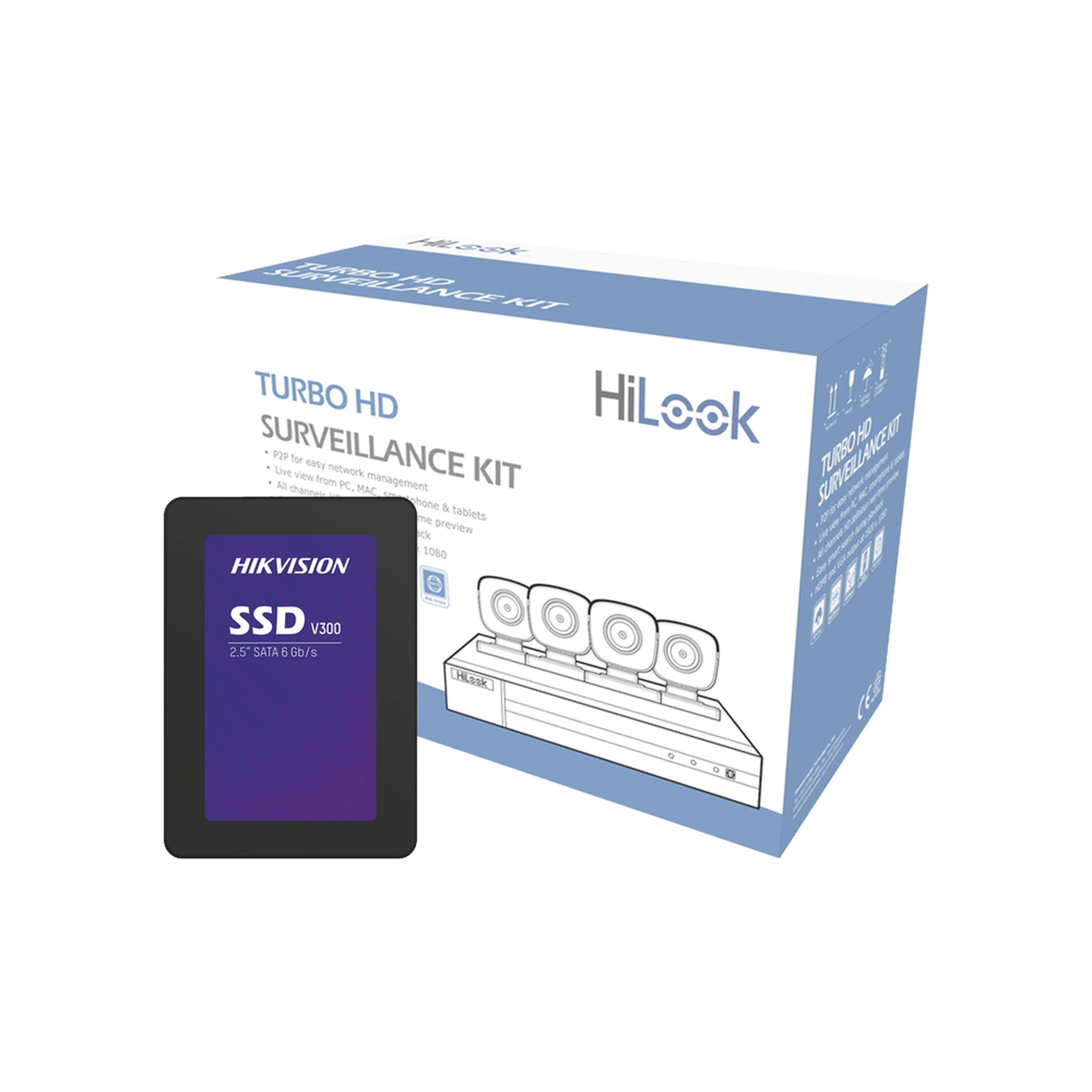 KIT TURBOHD 1080P + SSD DE 512 GB / DVR 4 CANALES / 4 CÁMARAS BALA DE METAL / FUENTE DE PODER / ACCESORIOS DE INSTALACIÓN-Kits- Sistemas Completos-HILOOK BY HIKVISION-Bsai Seguridad & Controles