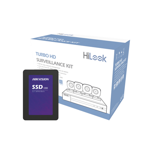 KIT TURBOHD 1080P + SSD DE 512 GB / DVR 4 CANALES / 4 CÁMARAS BALA DE METAL / FUENTE DE PODER / ACCESORIOS DE INSTALACIÓN-Kits- Sistemas Completos-HiLook by HIKVISION-HL24LQKITS-M(B)/512GB-Bsai Seguridad & Controles