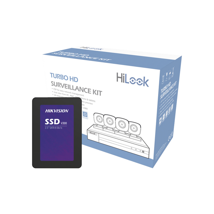 KIT TURBOHD 1080P + SSD DE 512 GB / DVR 4 CANALES / 4 CÁMARAS BALA DE METAL / FUENTE DE PODER / ACCESORIOS DE INSTALACIÓN-Kits- Sistemas Completos-HiLook by HIKVISION-HL24LQKITS-M(B)/512GB-Bsai Seguridad & Controles