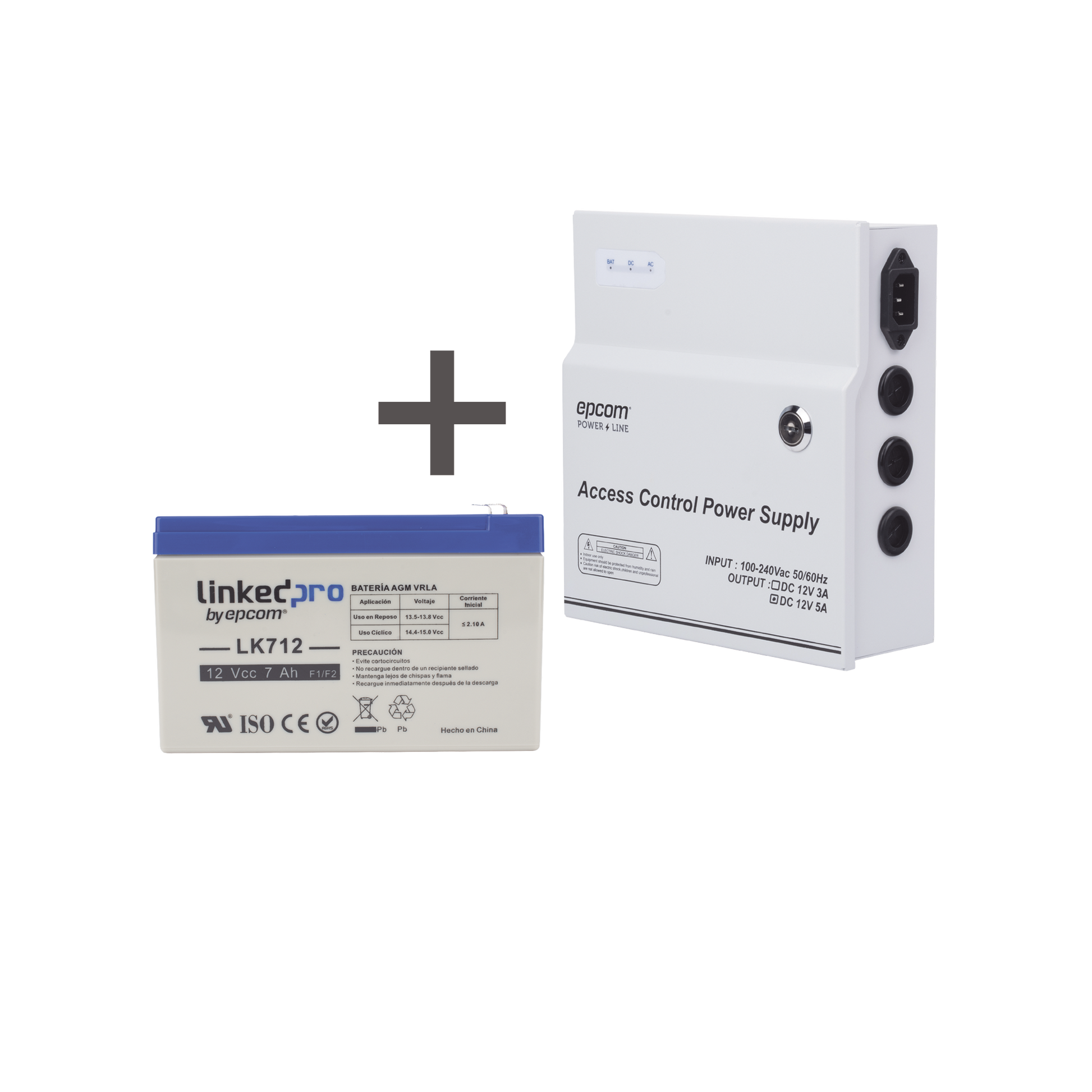 KIT / FUENTE REGULADA DE 11 - 15 V @ 5A / CAPACIDAD DE RESPALDO / MODELO ACPST1205 + BATERÍA INCLUIDA LK712-Fuentes de Poder-EPCOM POWERLINE-Bsai Seguridad & Controles