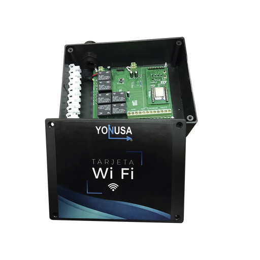 MODULO WIFI CON GABINETE PARA USO EN ENERGIZADORES YONUSA/APLICACIÓN SIN COSTO/ACTIVACIÓN REMOTA DE 4 SALIDAS TIPO RELAY CON ALTA CAPACIDAD-Cercas Eléctricas-YONUSA-TARJET-WIFI-V2-Bsai Seguridad & Controles