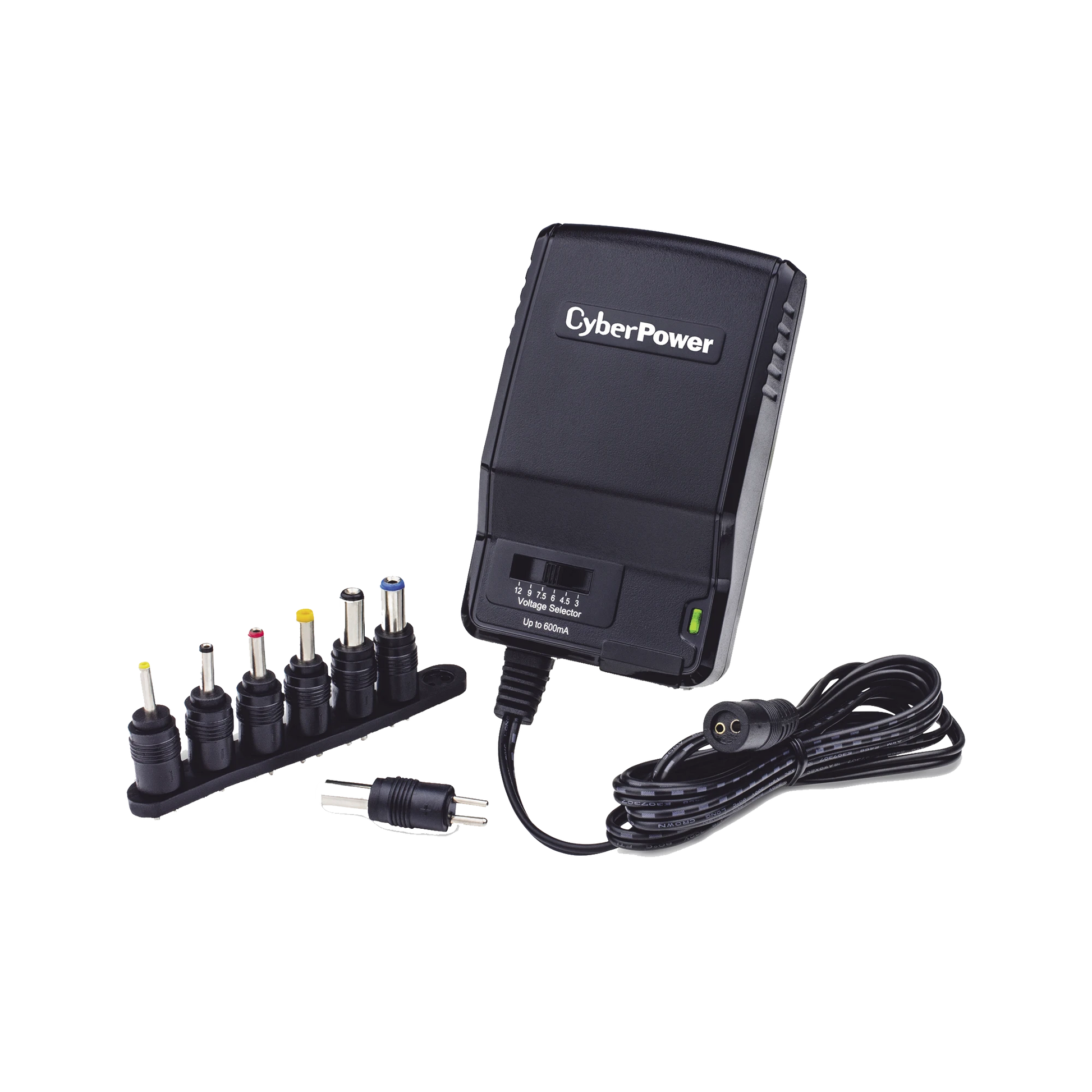 ADAPTADOR UNIVERSAL DE ALIMENTACIÓN, PARA PARED, CON ENTRADA 120 VCA NEMA 5-15P, Y SALIDA AJUSTABLE DE 3-12 VCC 600MA-Herramientas-CYBERPOWER-Bsai Seguridad & Controles