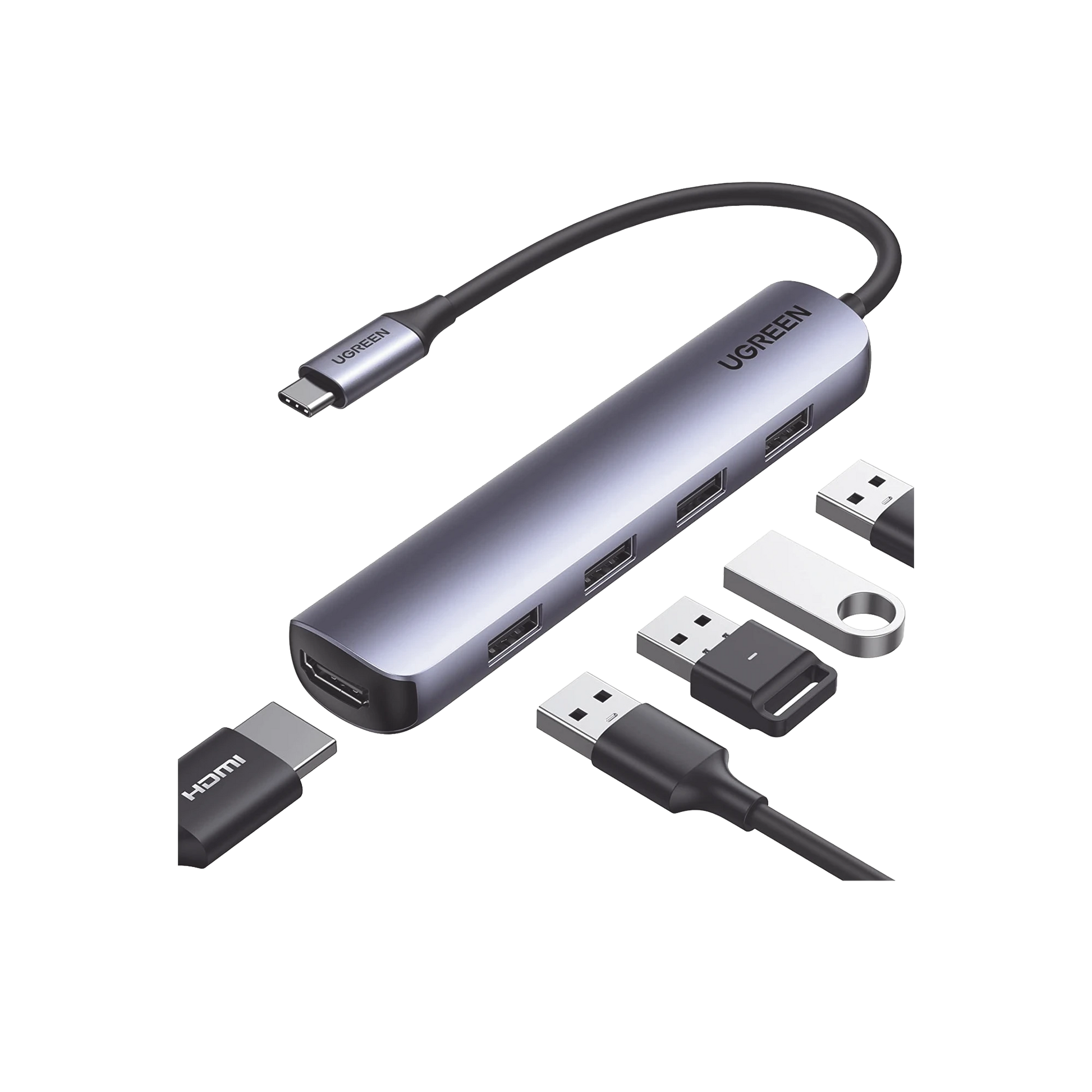 ADAPTADOR USB-C A 4 PUERTOS USB 3.0 + 1 PUERTO HDMI 4K 30HZ-Megafonia y Audioevacuacion-UGREEN-Bsai Seguridad & Controles