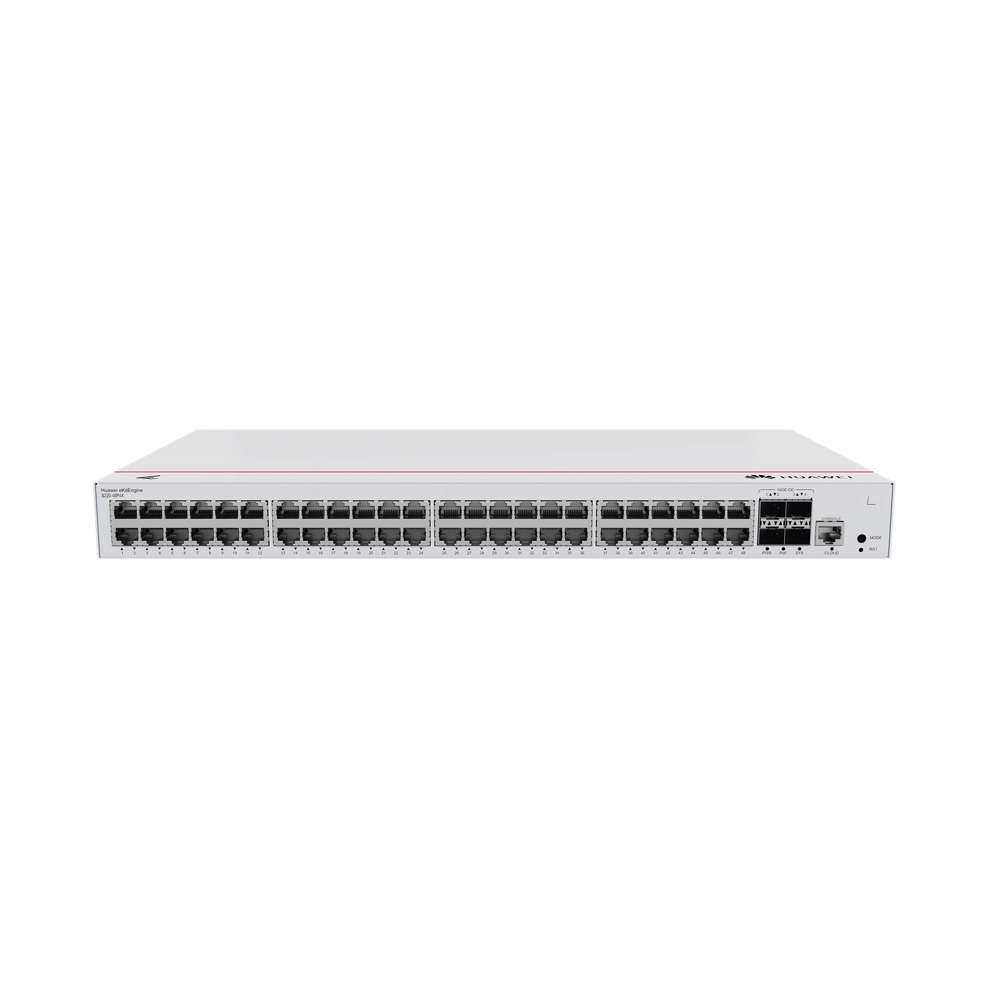 HUAWEI EKIT - SWITCH GIGABIT ADMINISTRABLE POE CAPA 2 / 48 PUERTOS 10/100/1000 MBPS (POE) / 4 PUERTOS SFP+ UPLINK / 380W / POE PERPETUO / ADMINISTRACIÓN NUBE GRATIS-Networking-HUAWEI-Bsai Seguridad & Controles