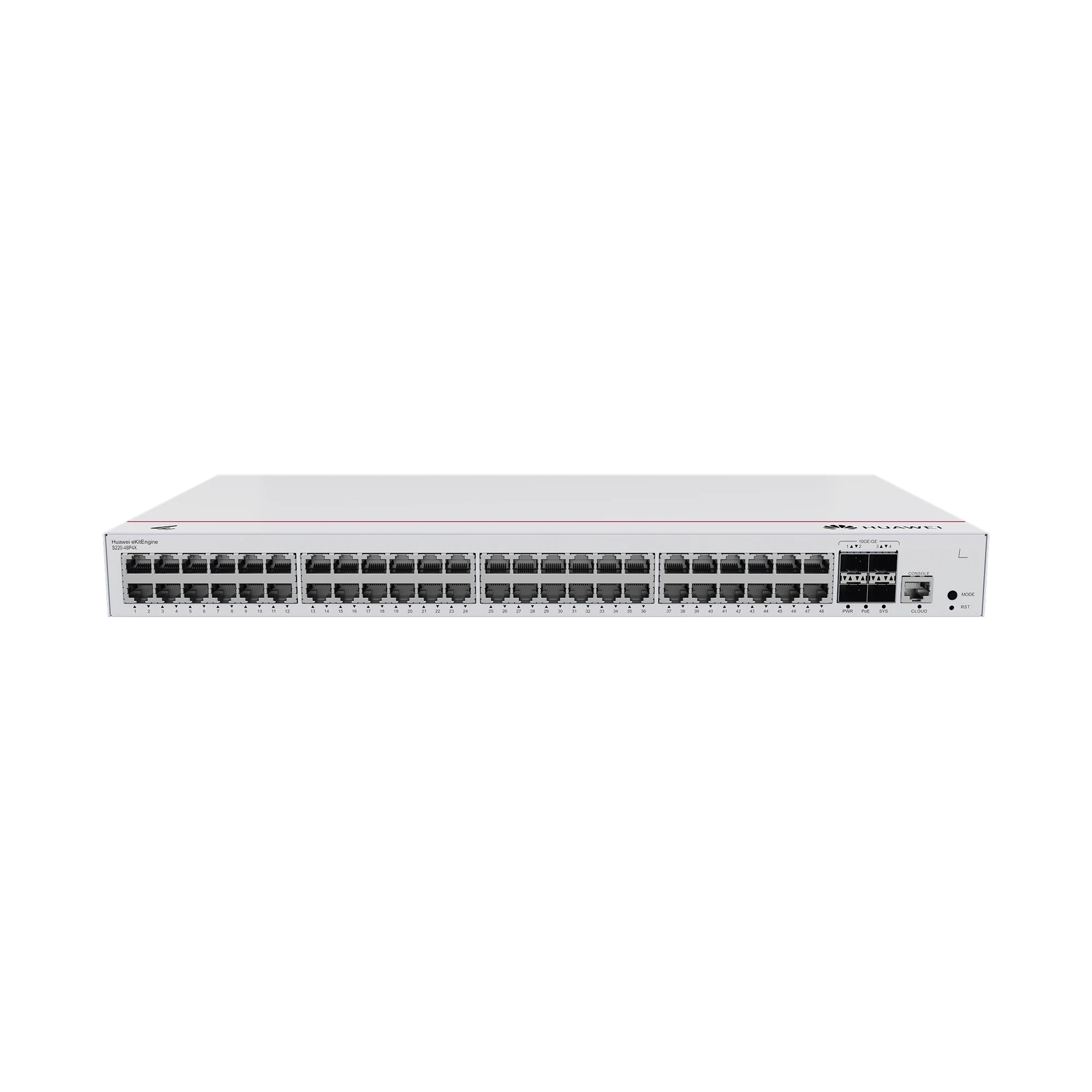 HUAWEI EKIT - SWITCH GIGABIT ADMINISTRABLE POE CAPA 2 / 48 PUERTOS 10/100/1000 MBPS (POE) / 4 PUERTOS SFP+ UPLINK / 380W / POE PERPETUO / ADMINISTRACIÓN NUBE GRATIS-Networking-HUAWEI-Bsai Seguridad & Controles