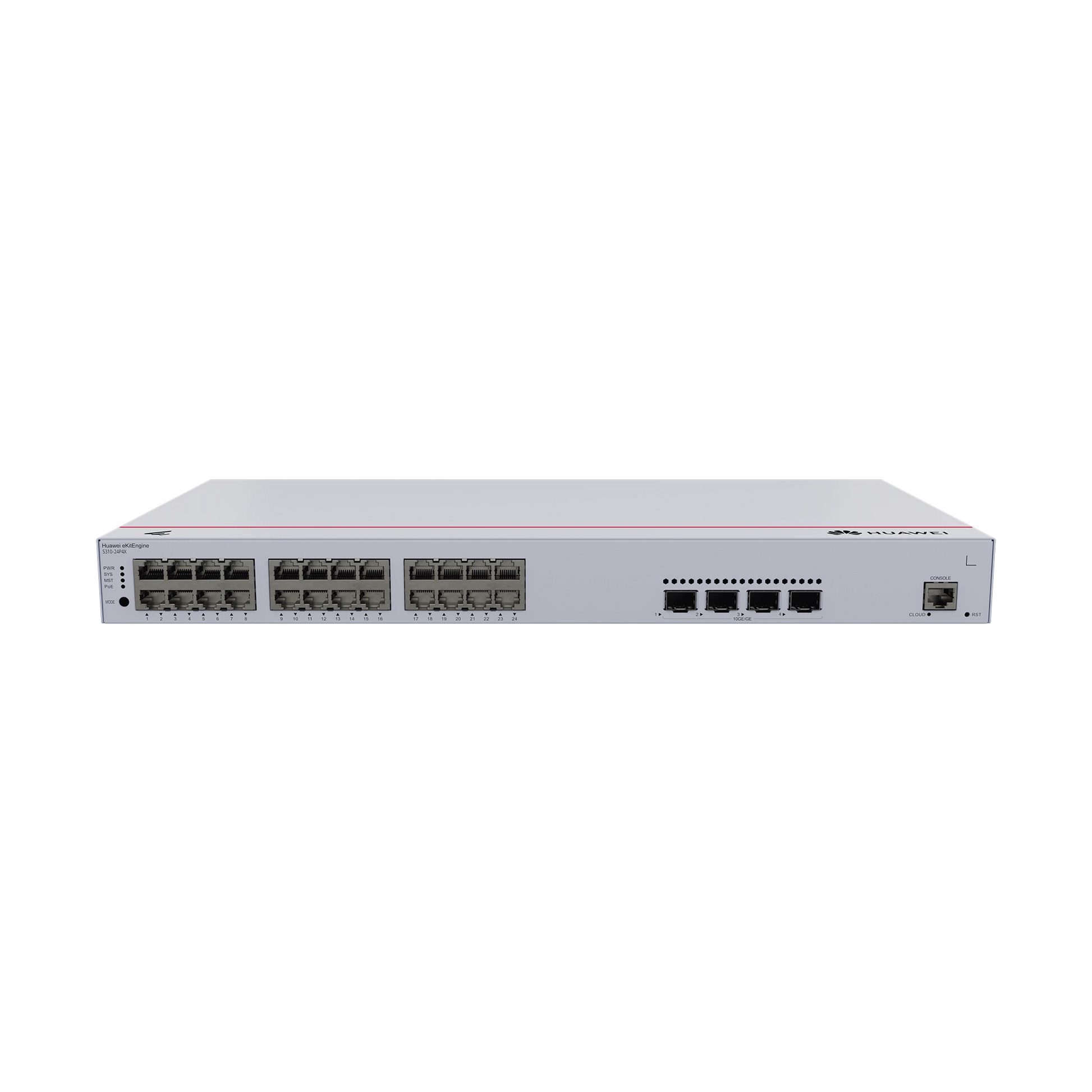 HUAWEI EKIT - SWITCH GIGABIT ADMINISTRABLE POE CAPA 3 / 24 PUERTOS 10/100/1000 MBPS (POE) / 4 PUERTOS SFP+ UPLINK / 400W / POE PERPETUO / ISTACK / ADMINISTRACIÓN NUBE GRATIS-Networking-HUAWEI-Bsai Seguridad & Controles