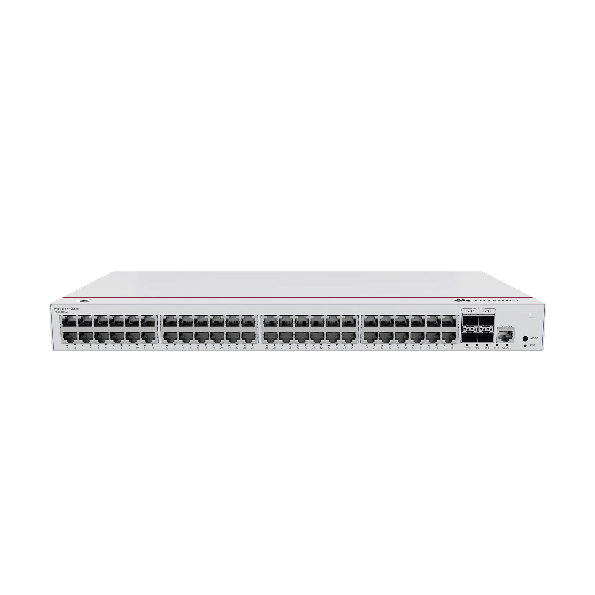 HUAWEI EKIT - SWITCH GIGABIT ADMINISTRABLE POE CAPA 3 / 48 PUERTOS 10/100/1000 MBPS (POE) / 4 PUERTOS SFP+ UPLINK / 380W / POE PERPETUO / ISTACK / ADMINISTRACIÓN NUBE GRATIS-Networking-HUAWEI-Bsai Seguridad & Controles