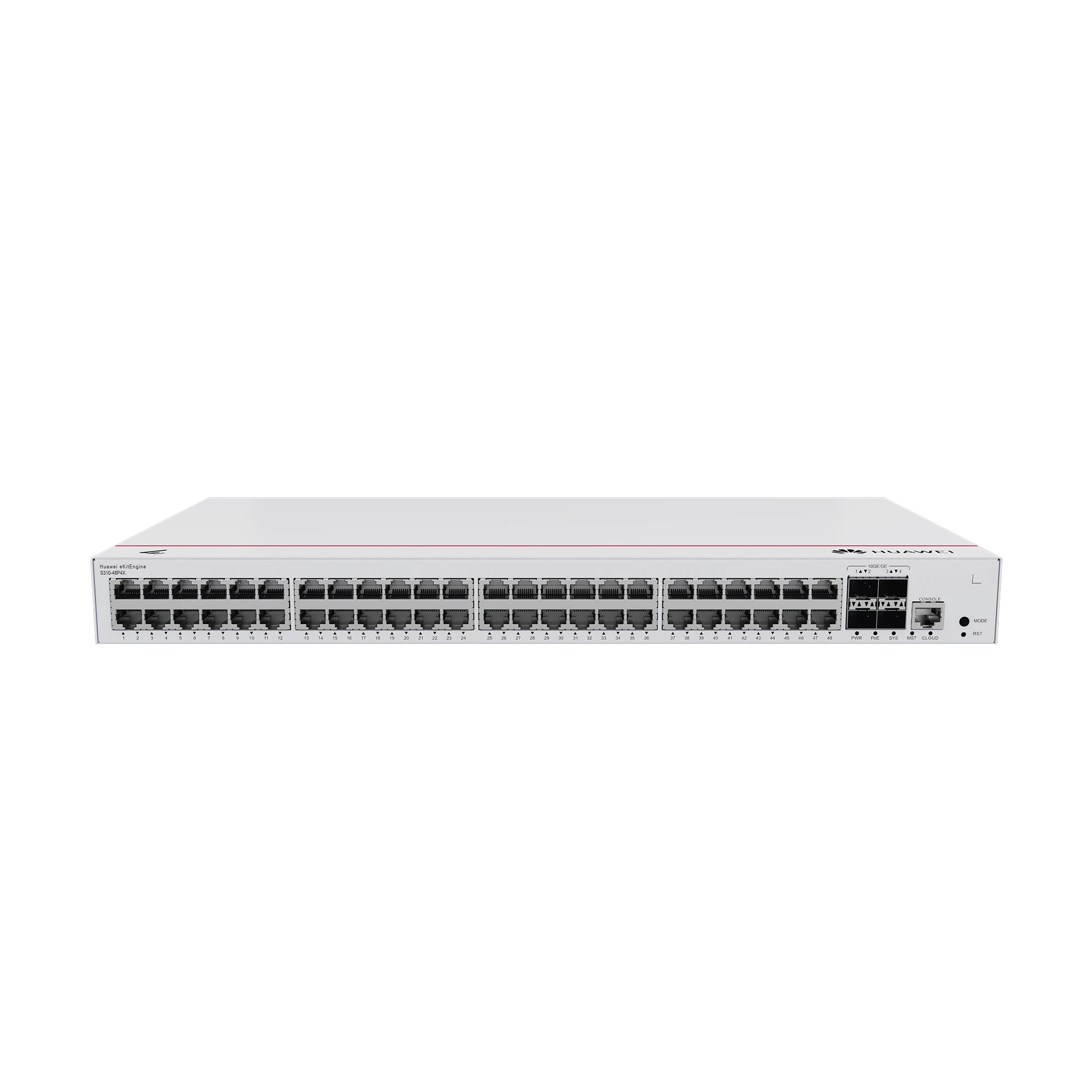 HUAWEI EKIT - SWITCH GIGABIT ADMINISTRABLE POE CAPA 3 / 48 PUERTOS 10/100/1000 MBPS (POE) / 4 PUERTOS SFP+ UPLINK / 380W / POE PERPETUO / ISTACK / ADMINISTRACIÓN NUBE GRATIS-Networking-HUAWEI-Bsai Seguridad & Controles