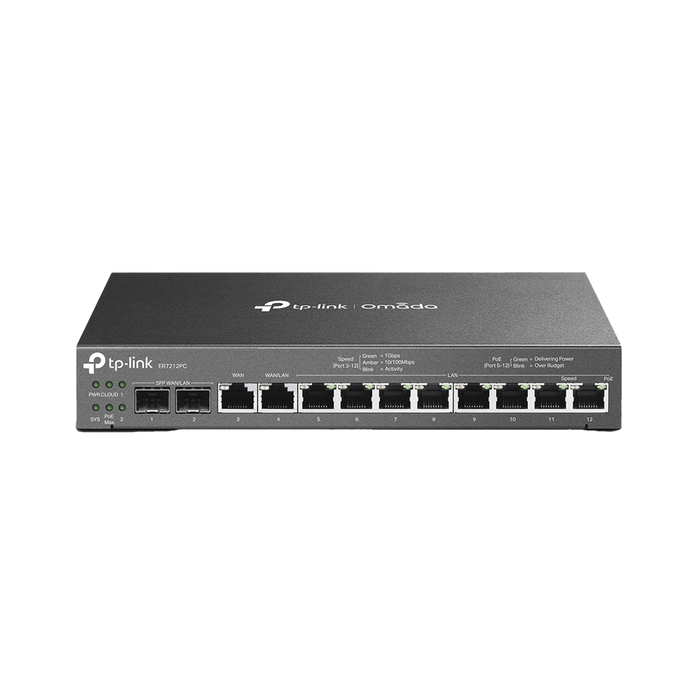 ROUTER OMADA VPN / SDN MULTI-WAN 1G / SWITCH CON POE Y CONTROLADOR / 2 PUERTO WAN/LAN SFP 1G / 1 PUERTO RJ45 WAN / 1 PUERTO WAN/LAN RJ45 / 8 PUERTOS POE+ LAN RJ45 / 24,980 SESIONES CONCURRENTES / ADMINISTRACIÓN POR CONTROLADOR OMADA O STAND-ALONE-Networking-TP-LINK-ER7212PC-Bsai Seguridad & Controles