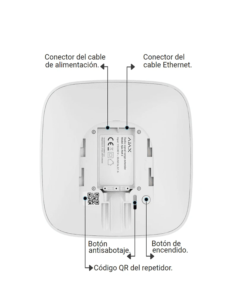 AJAX REX 2 - REPETIDOR DE SEÑAL DE RADIO CON COMPATIBILIDAD PARA VERIFICACIÓN FOTOGRÁFICA. COLOR BLANCO #MCI2-Módulos-AJAX-Bsai Seguridad & Controles