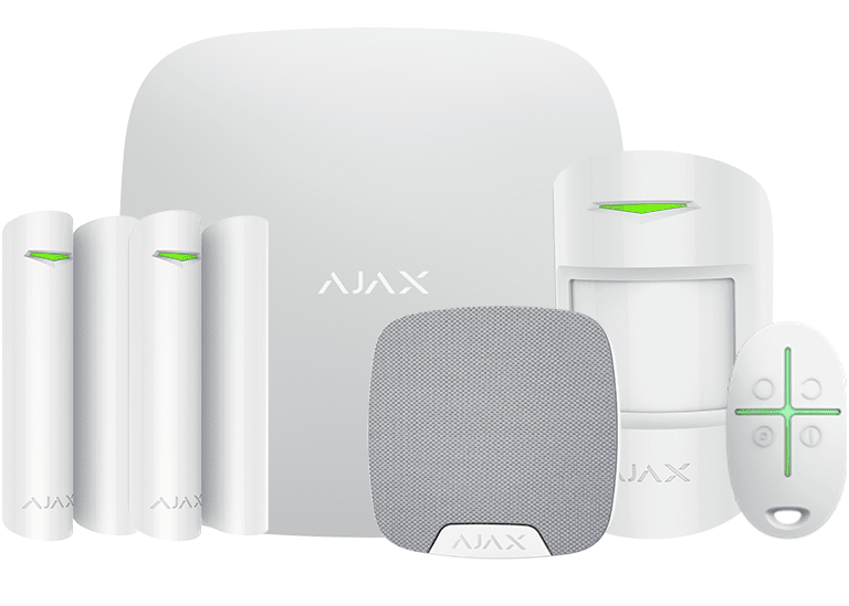 AJAX KIT RESIDENCIAL - PANEL DE  ALARMA HUB2PLUS CONEXIÓN ETHERNET / WIFI / LTE, APP “AJAX PRO” IOS Y ANDROID , 1 SENSOR DE MOVIMIENTO, 2 DETECTORES PARA PUERTA O VENTANA, 1 CONTROL REMOTO Y UNA SIRENA INTERIOR INALÁMBRICA COLOR BLANCO #RESIDENCIAL