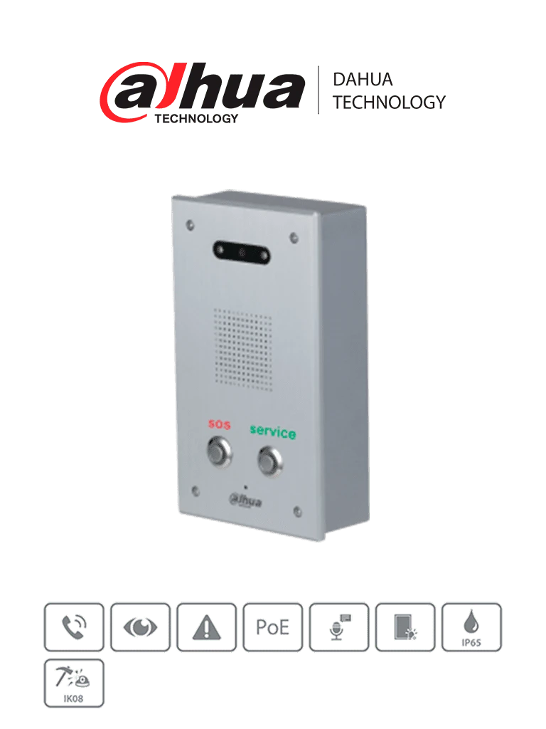 DAHUA DHI-VTA2302A - TERMINAL DE AYUDA O INTERCOMUNICADOR /2.7" 2MP CMOS DE ALTA DEFINICIÓN, BAJA ILUMINACIÓN / PANEL DE ALUMINIO ANODIZADO / ILUMINACIÓN AUTOMÁTICA Y VISIÓN NOCTURNA / ALARMA DE UN BOTÓN: LLAMADA DE EMERGENCIA SOS #XCDAHUA-Frentes de Calle-DAHUA-Bsai Seguridad & Controles
