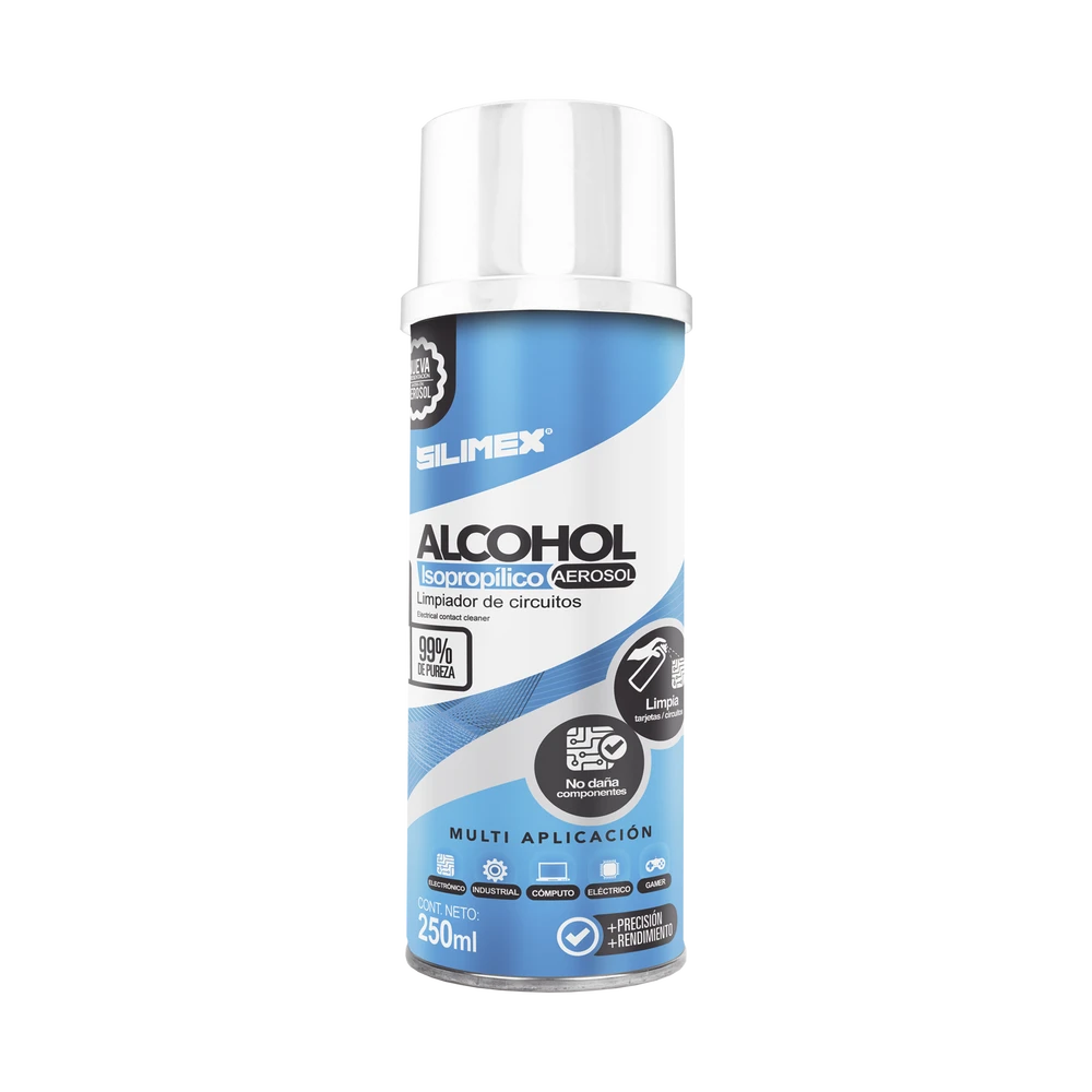 ALCOHOL ISOPROPILICO EN AEROSOL PARA LIMPIEZA DE EQUIPOS DE VÍDEO, FIBRA ÓPTICA, CÓMPUTO, Y EQUIPO TELEFÓNICO 250 ML-Controles de Acceso-SILIMEX-Bsai Seguridad & Controles