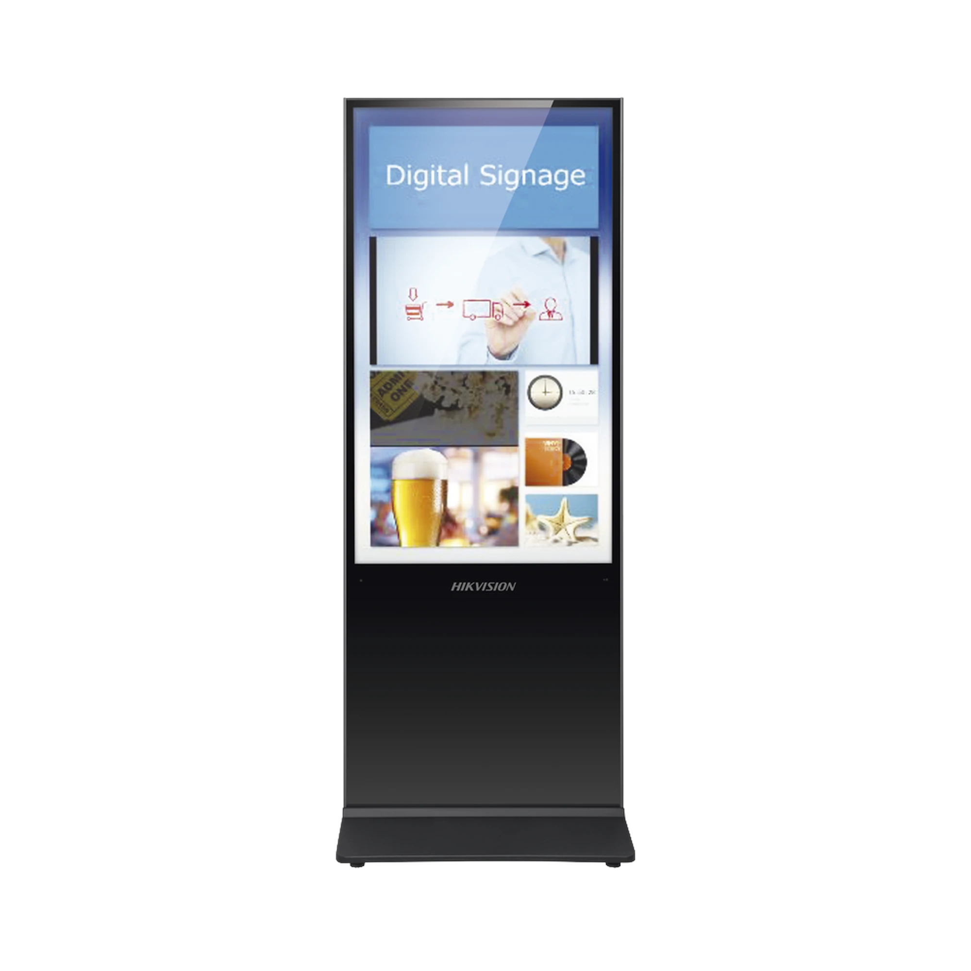 PANTALLA DE 55" 4K PARA PUBLICIDAD DIGITAL / BASE PARA PISO (TOTEM) / PUERTOS USB / ENTRADA DE VIDEO HDMI Y VGA / WIFI / ALTAVOZ INTEGRADA-Monitores Pantallas y Mobiliario-HIKVISION-Bsai Seguridad & Controles