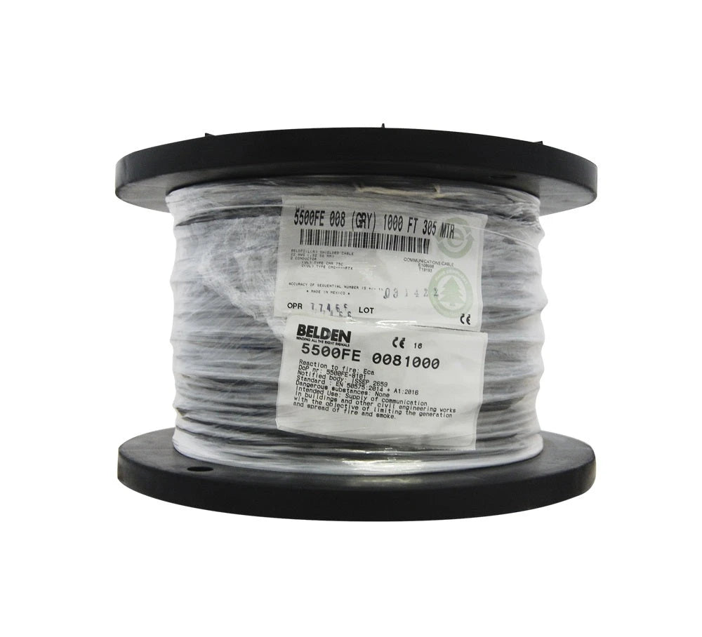 CABLE PARA SEGURIDAD Y SONIDO BELDEN 5500FE 0081000 FORRO PVC GRIS CMR RISER 2C/22AWG 2 CONDUCTORES CALIBRE 22 AWG BLINDADO 100% COBRE MULTIFILAR USO INTERIOR ESPECIAL PARA APLICACIONES SISTEMAS DE SEGURIDAD, INTERCOMUNICADOR / AUDIO / ALTAVOZ, ENTORNO...-Audio / Control / Intrusi&oacute;n-BELDEN-Bsai Seguridad & Controles