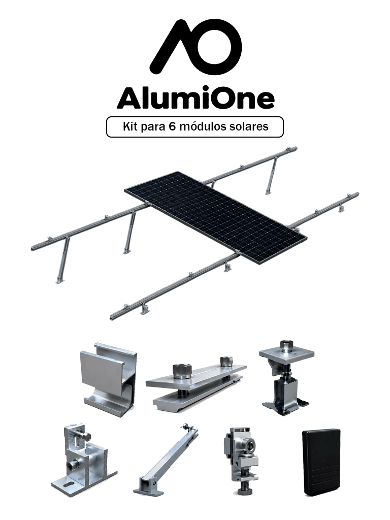 ALUMIONE ARREGLO - 1V6 ARREGLO DE 6 PANELES - KIT DE MONTAJE PARA 6 MÓDULOS SOLARES CON INCLINACIÓN DE 15º A 30º EN VERT