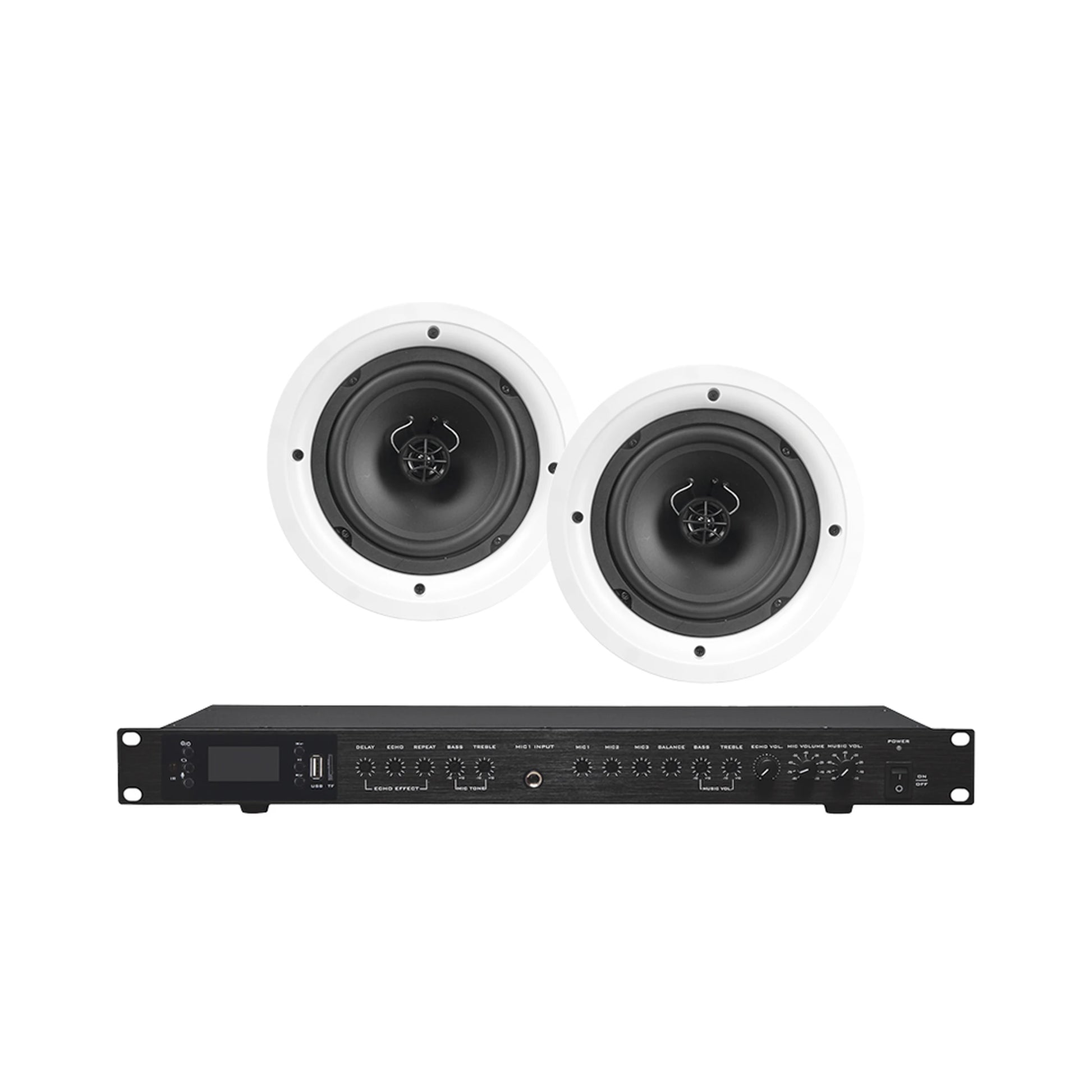 AMPLIFICADOR DE AUDIO CON 2 BOCINAS SP6 | 2 X 60W | BAJA IMPEDANCIA 4 - 8Ω | REPRODUCTOR BLUETOOTH, FM, USB, SD | EFECTOS INTEGRADOS DELAY, ECHO, REPEAT-Megafonía y Audioevacuación-EPCOM PROAUDIO-Bsai Seguridad & Controles
