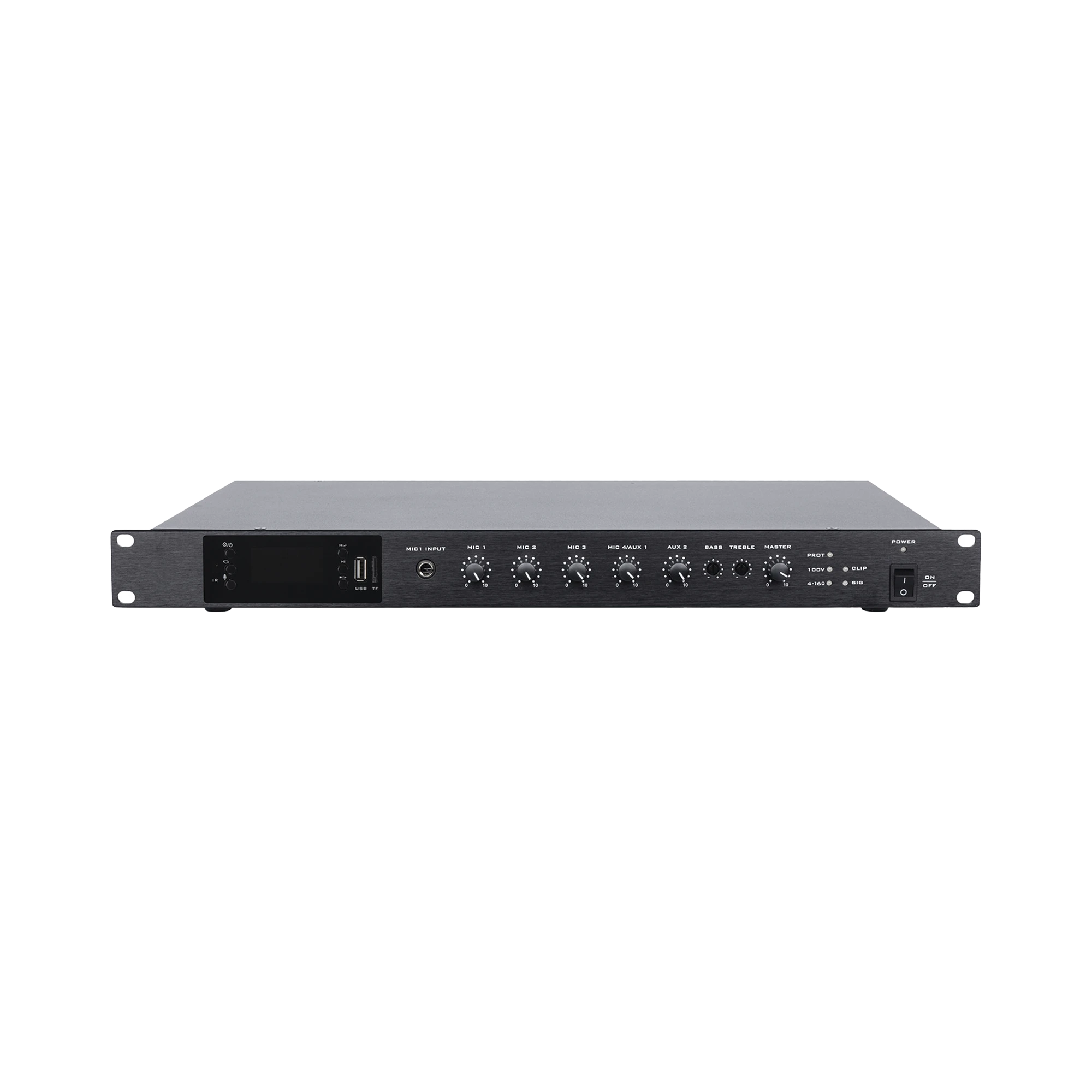 AMPLIFICADOR DE AUDIO | 1 CANAL | 350 W | SISTEMA 100V Y BAJA IMPEDANCIA | 4 ENTRADAS DE MICRÓFONO BALANCEADAS | BLUETOOTH | USB | SD | FM | MONTAJE EN RACK-Megafonía y Audioevacuación-EPCOM PROAUDIO-Bsai Seguridad & Controles
