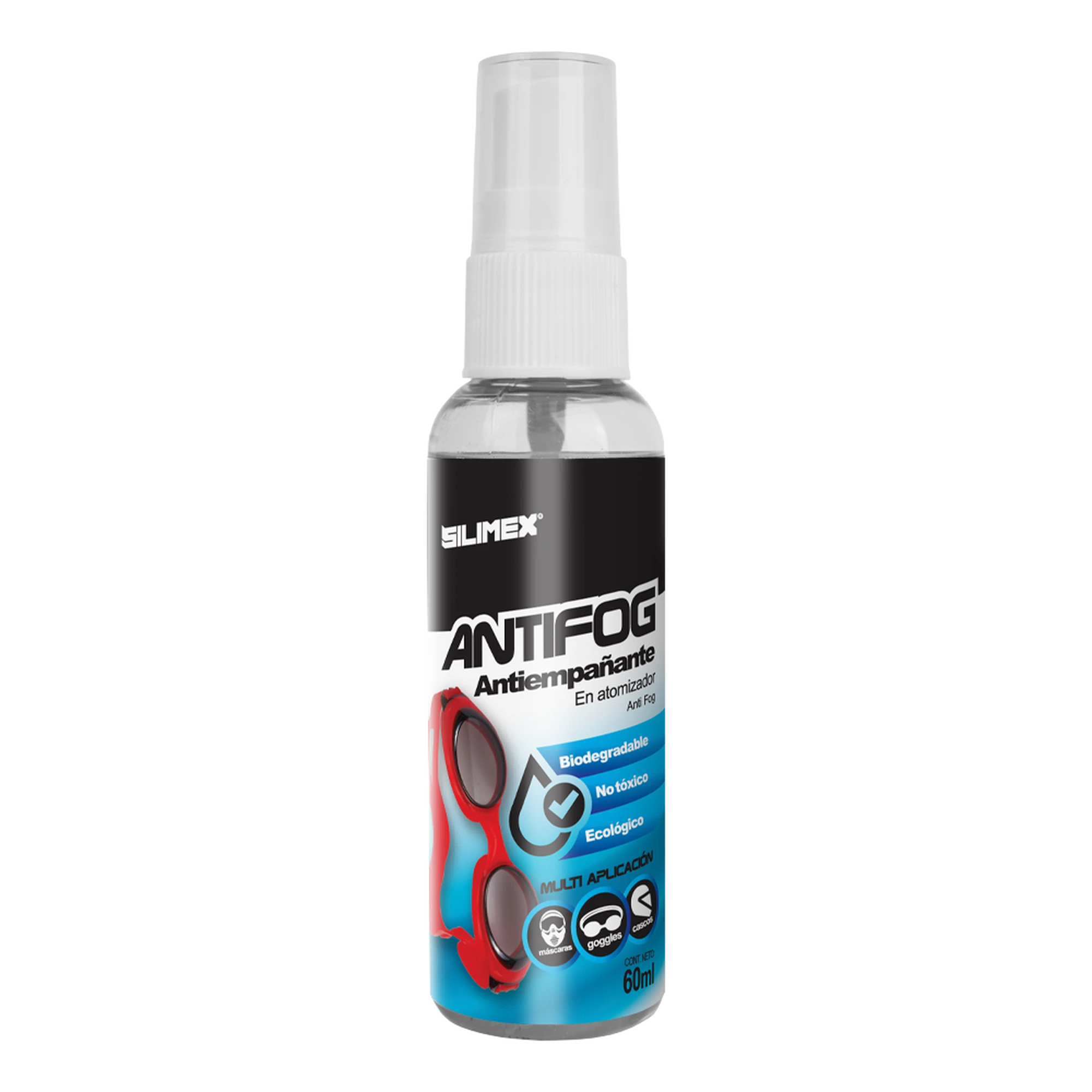 ANTIEMPAÑANTE, IDEAL PARA ELIMINAR PROBLEMAS DE EMPAÑAMIENTO EN GOOGLEES, MASCARAS, CASCOS, LENTES, BOTE 60 ML-Nvrs-SILIMEX-Bsai Seguridad & Controles