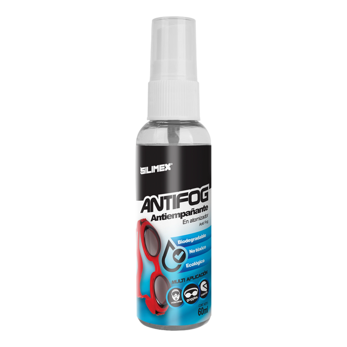 ANTIEMPAÑANTE, IDEAL PARA ELIMINAR PROBLEMAS DE EMPAÑAMIENTO EN GOOGLEES, MASCARAS, CASCOS, LENTES, BOTE 60 ML-Nvrs-SILIMEX-ANTIFOG-Bsai Seguridad & Controles