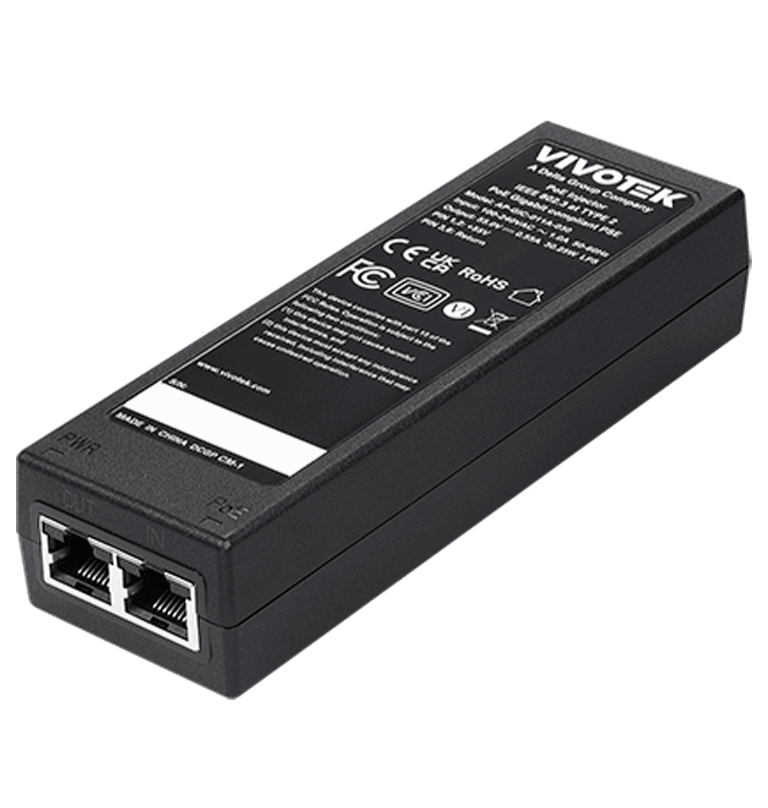 VIVOTEK AP-GIC-011A-030 - INYECTOR POE GIGABIT, 30W, 1 PUERTO, 802.3AF/AT, NDAA, 55VDC/0.55A, PROTECCION 6KV-Inyectores PoE-VIVOTEK-Bsai Seguridad & Controles