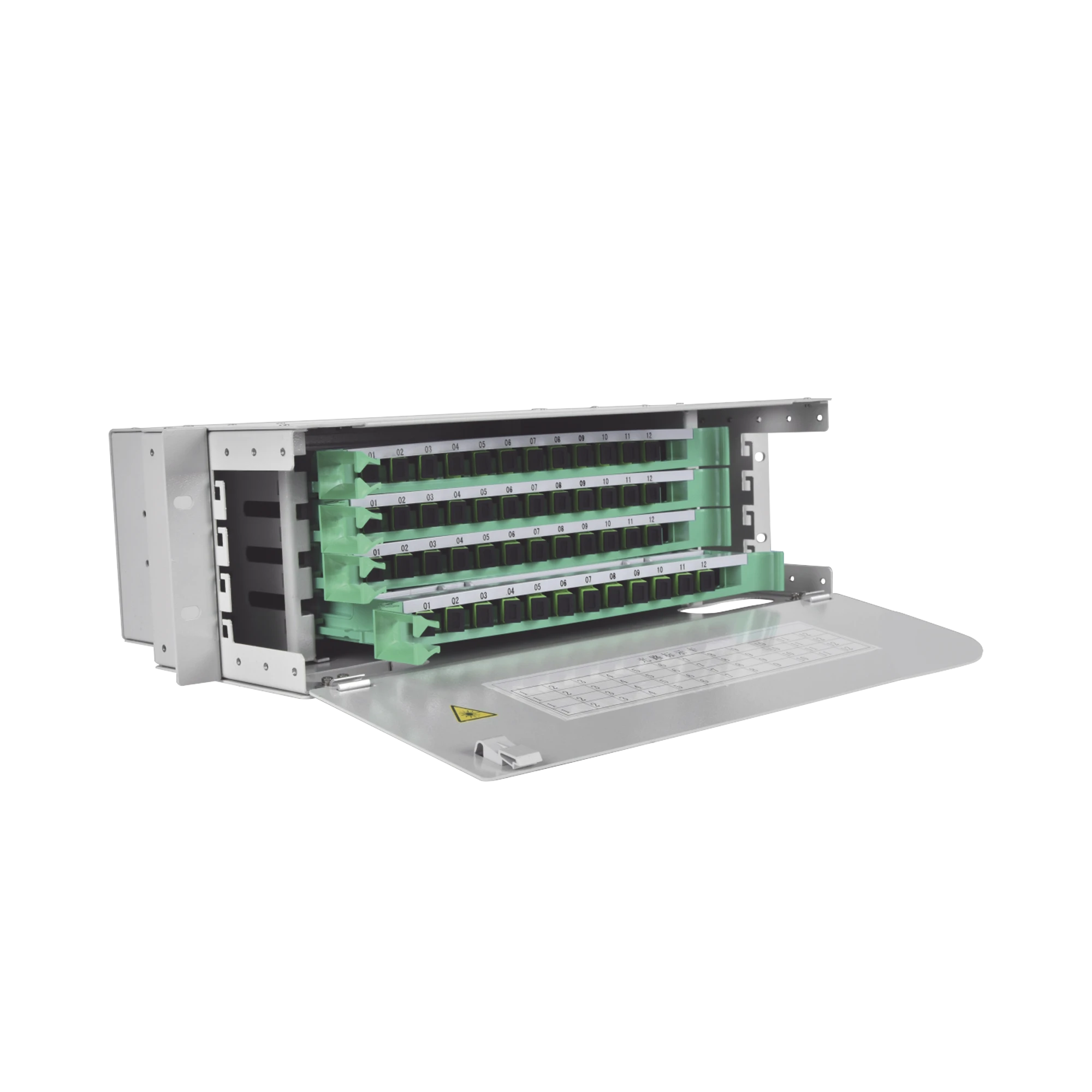 DISTRIBUIDOR DE FIBRA ÓPTICA PARA 48 EMPALMES, CON 48 ACOPLADORES SC/APC Y 48 PIGTAILS, 19, 3 UR-Distribuidores de Fibra Optica-FIBERHOME-Bsai Seguridad & Controles