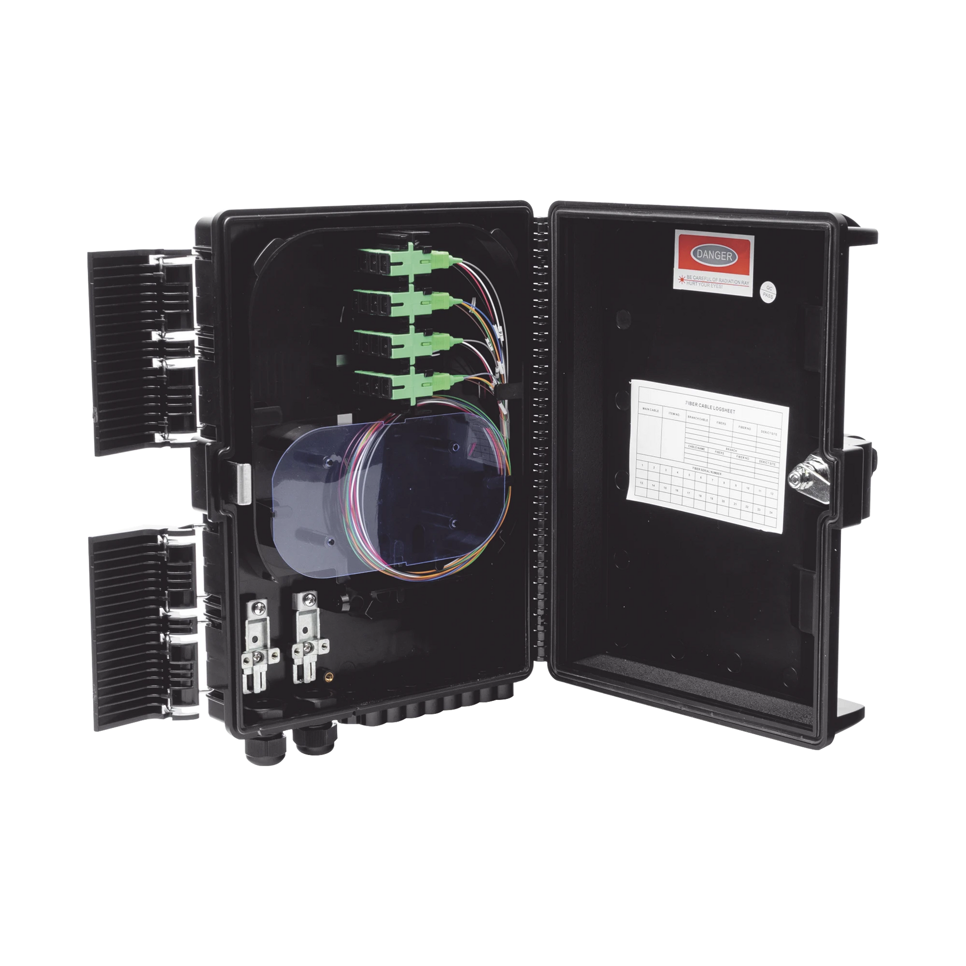 CIERRE DE EMPALME PARA 24 FUSIONES DE FIBRA ÓPTICA, INTERIOR/EXTERIOR, CON 16 ACOPLADORES SC/APC Y SPLITTER 1X16, IP65-Redes FTTH/PON-FIBERHOME-Bsai Seguridad & Controles