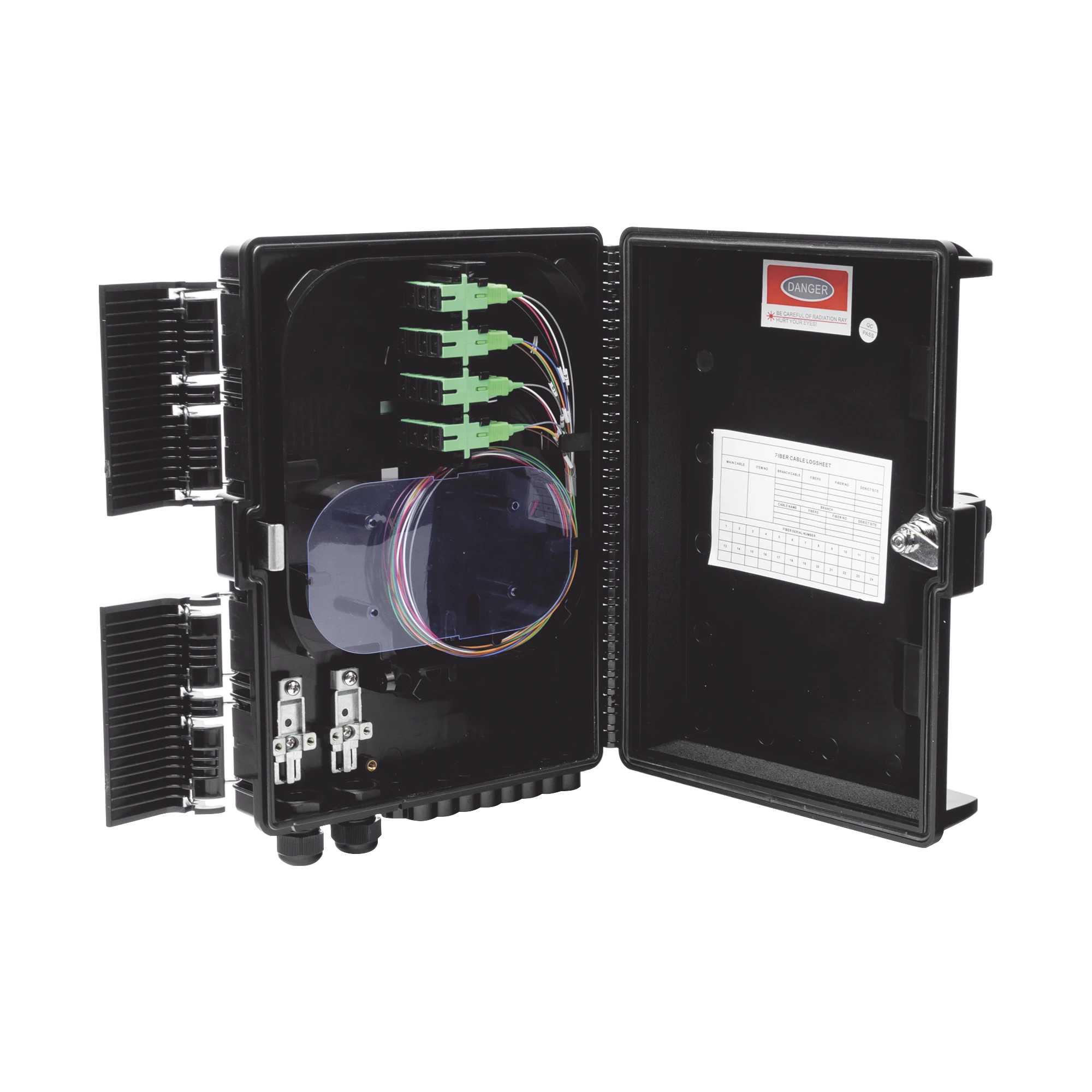 CIERRE DE EMPALME PARA 24 FUSIONES DE FIBRA ÓPTICA, INTERIOR/EXTERIOR, CON 16 ACOPLADORES SC/APC Y SPLITTER 1X16, IP65-Redes FTTH/PON-FIBERHOME-Bsai Seguridad & Controles