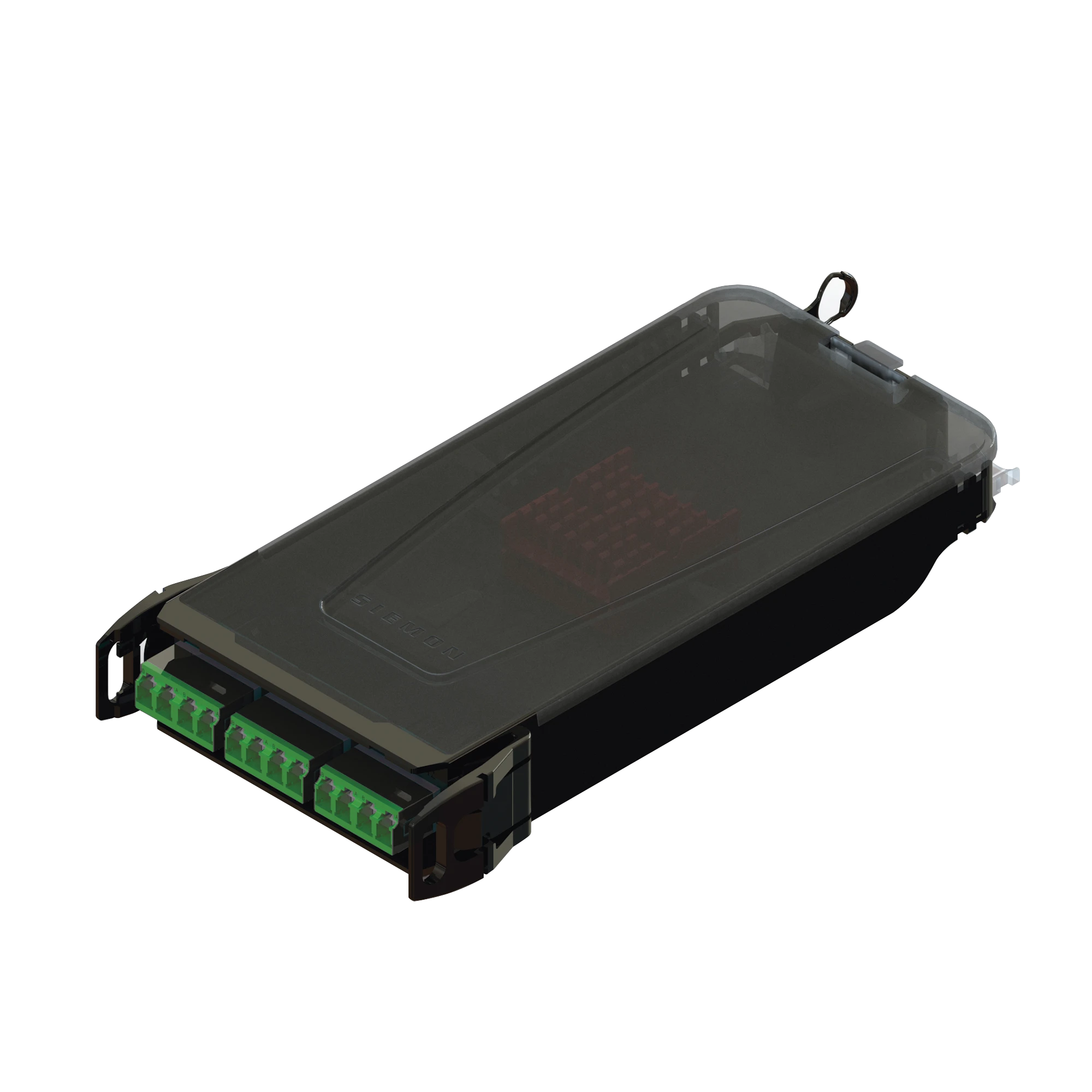 CASSETTE DE EMPALME LIGHTVERSE, ACEPTA 12 FIBRAS CON CONECTORES LC/APC “SHUTTERED” PARA FIBRA MONOMODO, VERDE, INCLUYE TAPAS CUBRE POLVO ABATIBLES INTEGRADAS POR CADA CONECTOR.-Fibra Óptica-SIEMON-Bsai Seguridad & Controles