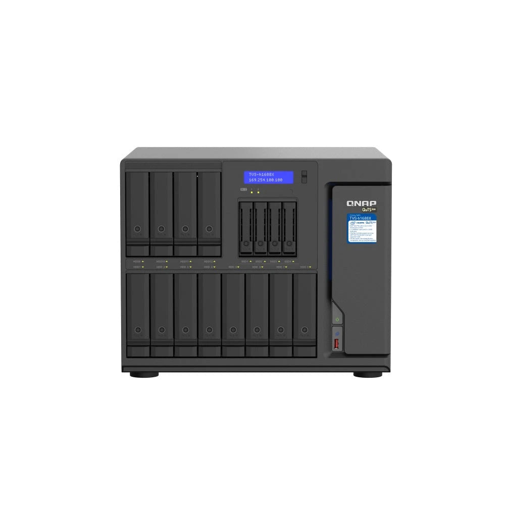 SERVIDOR NAS QTS HERO QNAP TVS-H1688X-W1250-32G PROCESADOR INTEL XEON W1250/ MEMORIA RAM 32GB / 12 BAHIAS FRONTALES SATA 3.5 PULGADAS + 4 BAHIAS FRONTALES SATA 2.5 PULGADAS/ 4 PUERTOS RJ45 2.5GBE + 2 PUERTOS 10GBASE-T / MONTAJE EN ESCRITORIO / APLICAC...-Servidores NAS / STORAGE-QNAP-Bsai Seguridad & Controles
