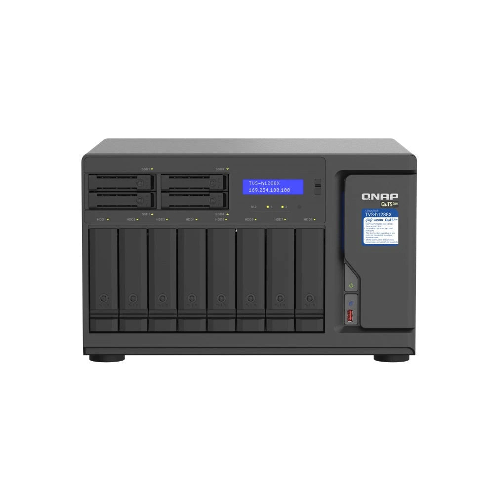 SERVIDOR NAS QTS HERO QNAP TVS-H1288X-W1250-16G PROCESADOR INTEL XEON W1250/ MEMORIA RAM 16GB / 8 BAHIAS FRONTALES SATA 3.5 PULGADAS + 4 BAHIAS FRONTALES SATA 2.5 PULGADAS/ 4 PUERTOS RJ45 2.5GBE + 2 PUERTOS 10GBASE-T / MONTAJE EN ESCRITORIO / APLICACI...-Servidores NAS / STORAGE-QNAP-Bsai Seguridad & Controles