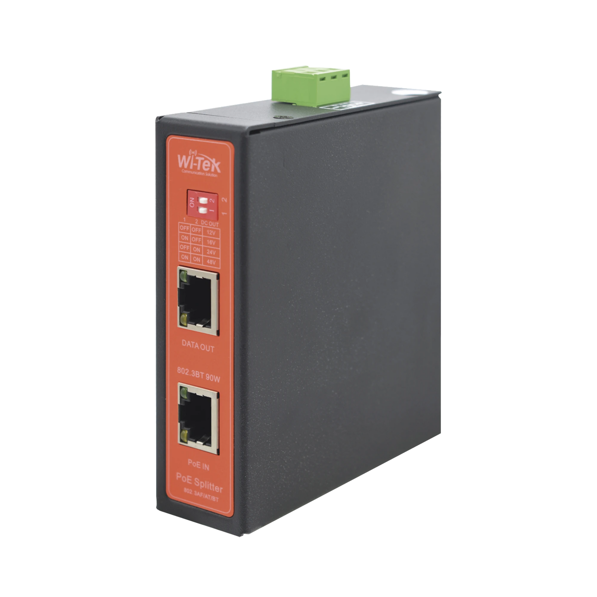 SPLITTER POE IN HASTA 90 W / SALIDA DC 12V/16V/24V O 48V / CARCASA METÁLICA / INDUSTRIAL SOPORTE PARA RIEL DIN / APLICACIONES CCTV-Ups/No Break-WI-TEK-Bsai Seguridad & Controles