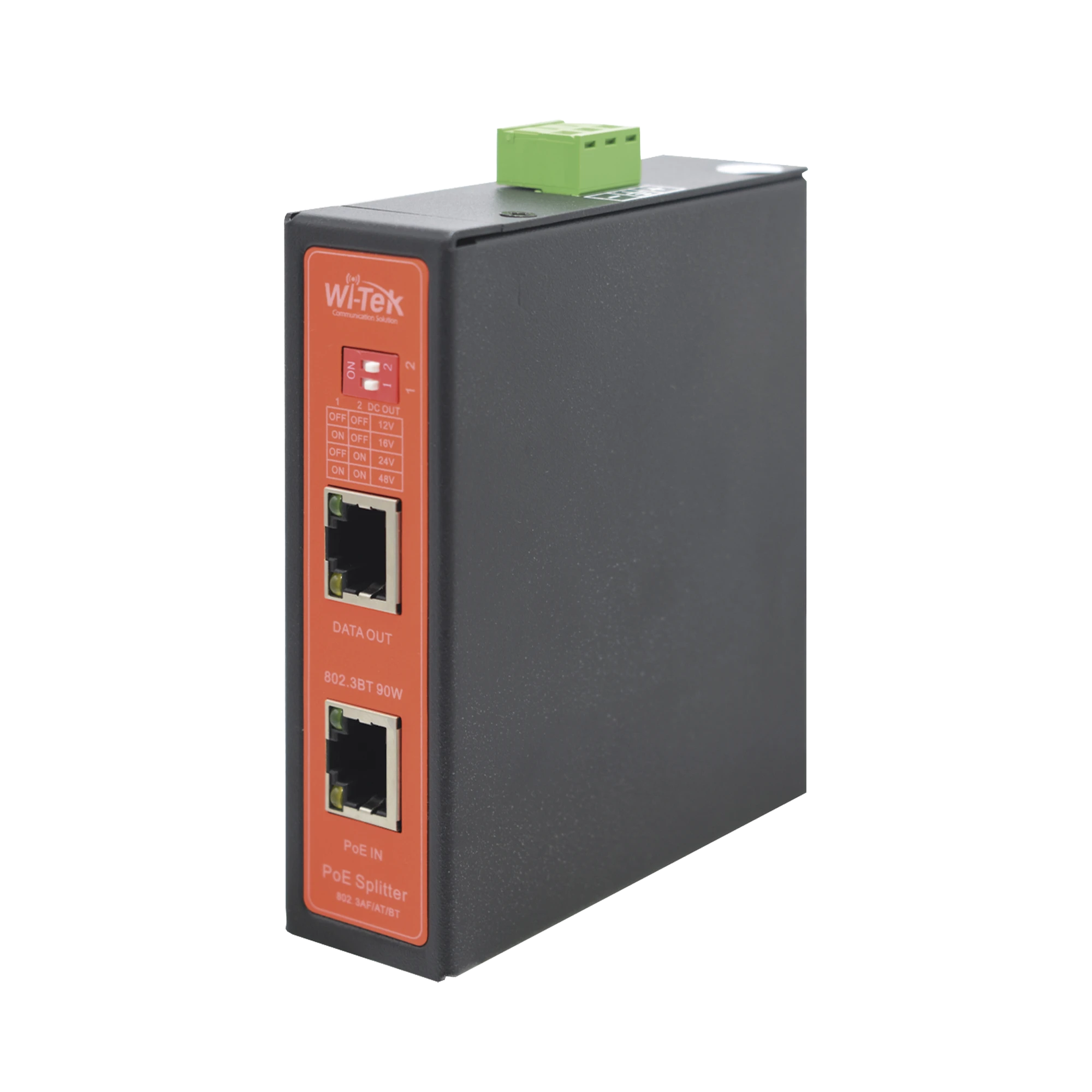 SPLITTER POE IN HASTA 90 W / SALIDA DC 12V/16V/24V O 48V / CARCASA METÁLICA / INDUSTRIAL SOPORTE PARA RIEL DIN / APLICACIONES CCTV-Ups/No Break-WI-TEK-Bsai Seguridad & Controles