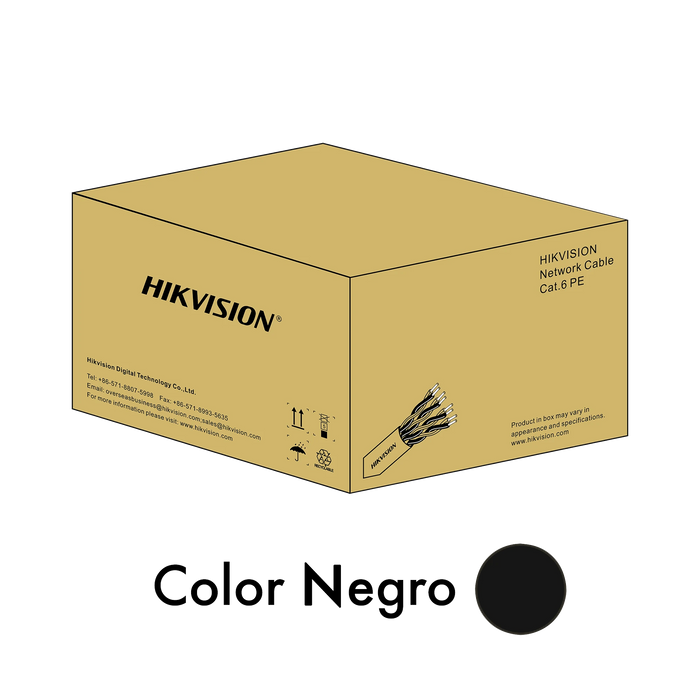 BOBINA DE CABLE UTP 305 MTS / CAT 6 (23 AWG) / COLOR NEGRO / PE (POLIETILENO) / USO EN EXTERIOR / 100% COBRE / APLICACIONES DE CCTV Y REDES DE DATOS-Cables y Conectores-HIKVISION-DS-1LN6OPSPE-Bsai Seguridad & Controles