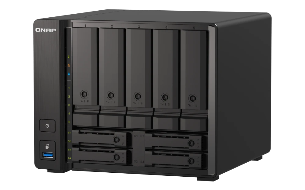 NAS QTS HERO QNAP TS-H973AX-32G-US PROCESADOR AMD RYZEN / MEMORIA RAM 8GB / 5 BAHIAS FRONTALES SATA 3.5 PULGADAS + 4 BAHIAS FRONTALES SATA 2.5 PULGADAS / 2 PUERTOS RJ45 2.5GBE + 1 PUERTOS 10GIGA BASE-T / MONTAJE EN ESCRITORIO / APLICACIONES PYMES PARA ...-Servidores NAS / STORAGE-QNAP-Bsai Seguridad & Controles