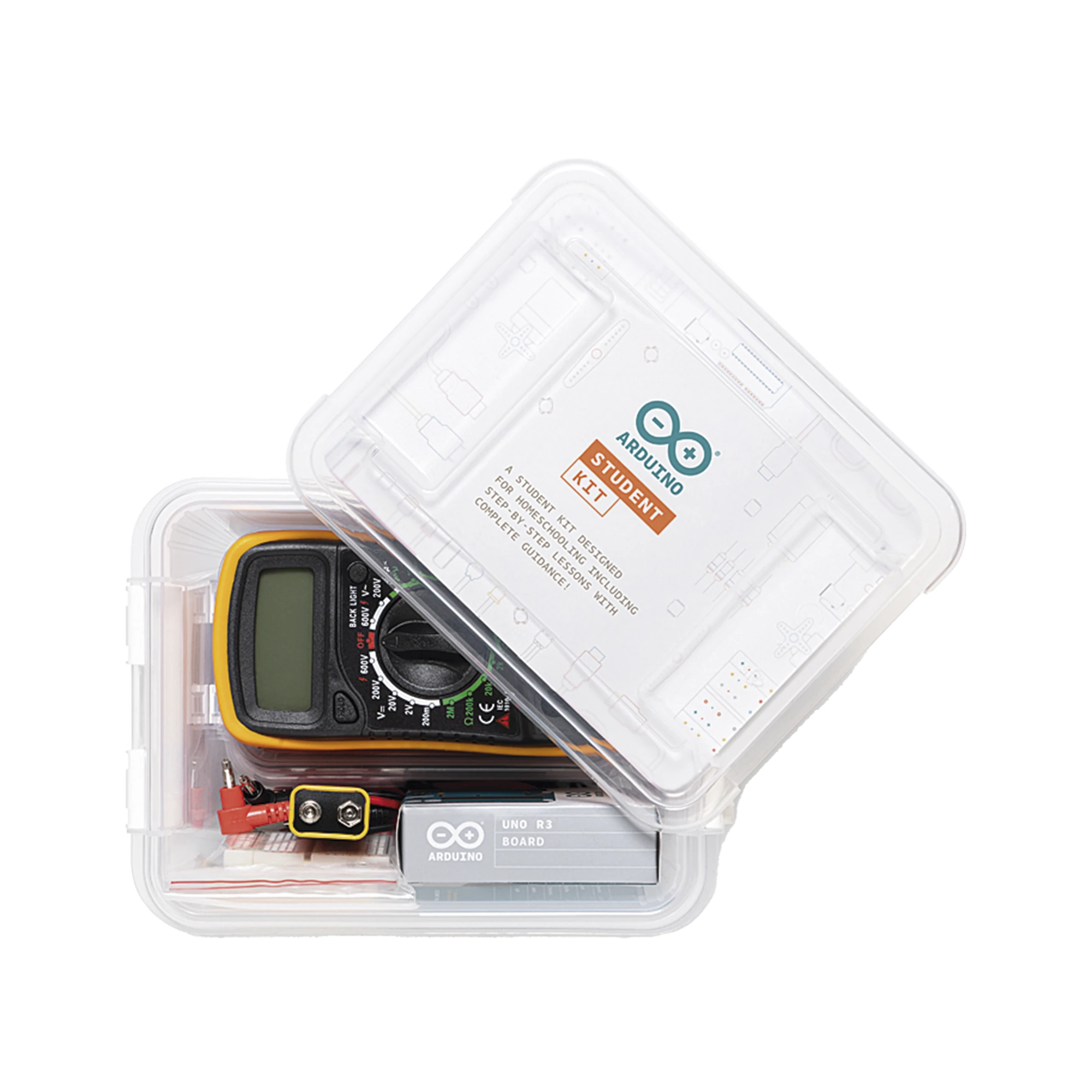 ARDUINO STUDENT KIT,,ES UN COMPLETO RECURSO MULTILENGUAJE DE APRENDIZAJE DISEÑADO PARA ENSEÑAR LOS FUNDAMENTOS DE ELECTRÓNICA Y PROGRAMACIÓN A ESTUDIANTES DE 11 AÑOS EN ADELANTE, SIN NECESIDAD DE EXPERIENCIA PREVIA-Drones, Robots e Industrial-ARDUINO LLC-Bsai Seguridad & Controles