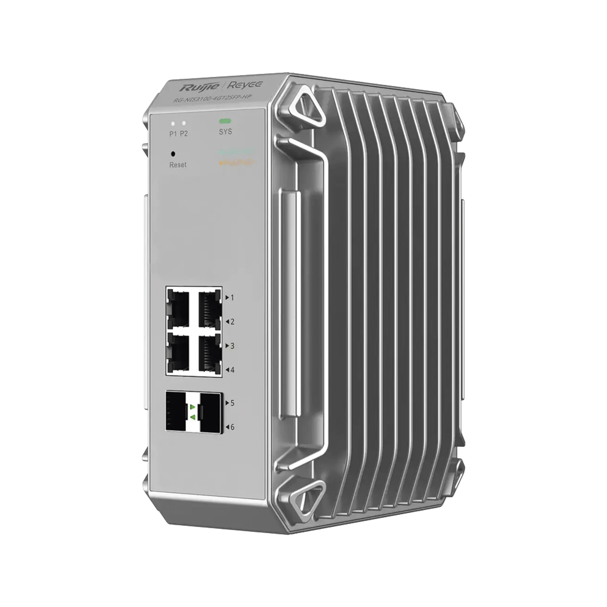 RG-NIS3100-4GT2SFP-HP SWITCH INDUSTRIAL 4 PUERTOS GIGABIT POE 802.3AF/AT 2 PUERTOS SFP ADMINISTRABLE CLOUD-Networking-RUIJIE-Bsai Seguridad & Controles