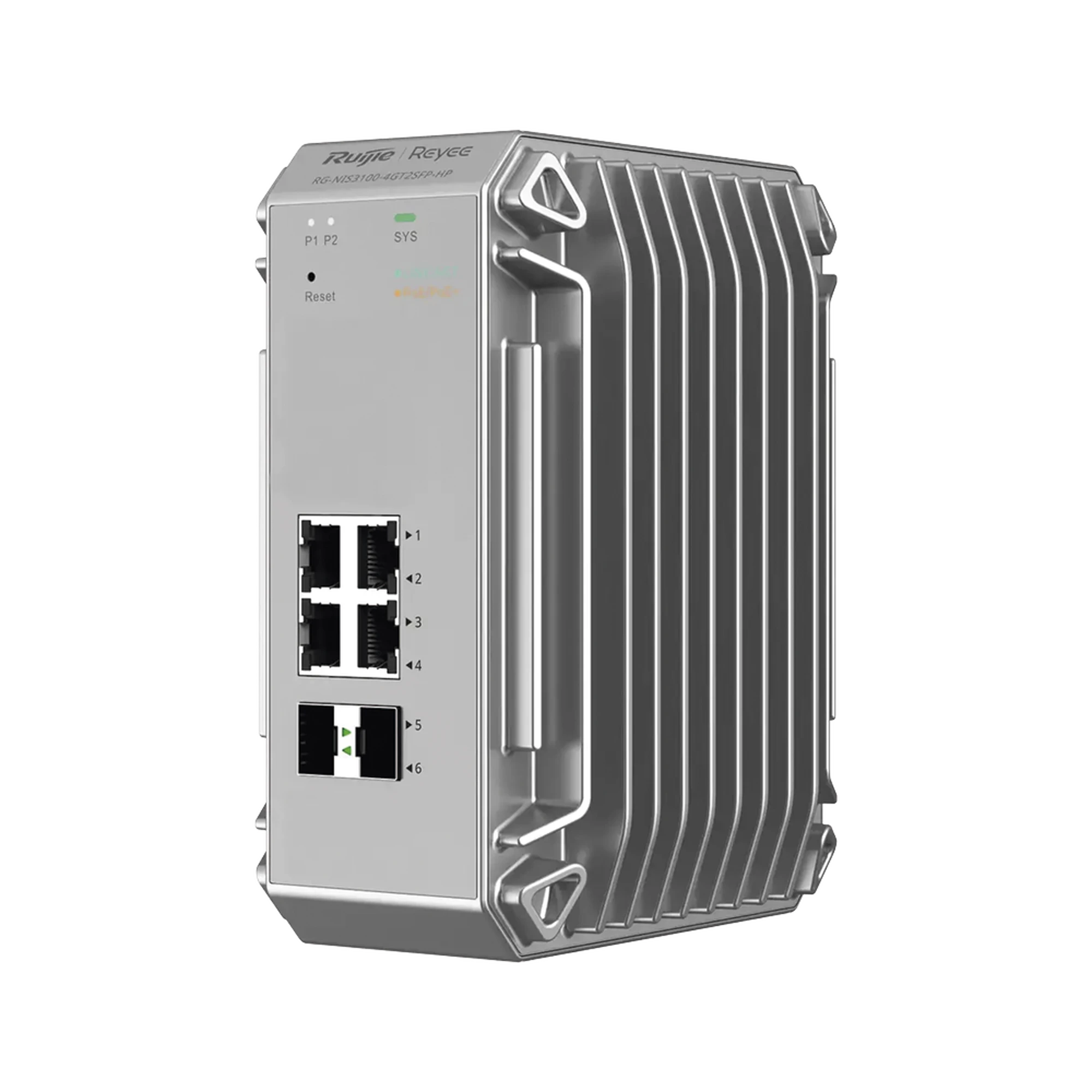 RG-NIS3100-4GT2SFP-HP SWITCH INDUSTRIAL 4 PUERTOS GIGABIT POE 802.3AF/AT 2 PUERTOS SFP ADMINISTRABLE CLOUD-Networking-RUIJIE-Bsai Seguridad & Controles