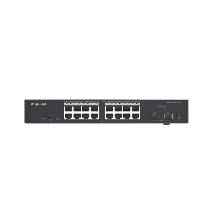 SWITCH ADMINISTRABLE CLOUD 16 PUERTOS GIGABIT POE 802.3AF/AT 240W-Switches-RUIJIE-RG-ES218GC-P-Bsai Seguridad & Controles