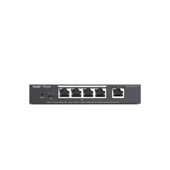 SWITCH ADMINISTRABLE CLOUD 5 PUERTOS GIGABIT POE 802.3AF/AT 54W-Switches-RUIJIE-RG-ES205GC-P-Bsai Seguridad & Controles