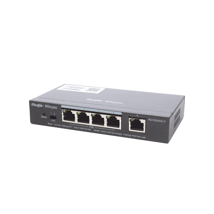 SWITCH ADMINISTRABLE CLOUD 5 PUERTOS GIGABIT POE 802.3AF/AT 54W-Switches-RUIJIE-RG-ES205GC-P-Bsai Seguridad & Controles