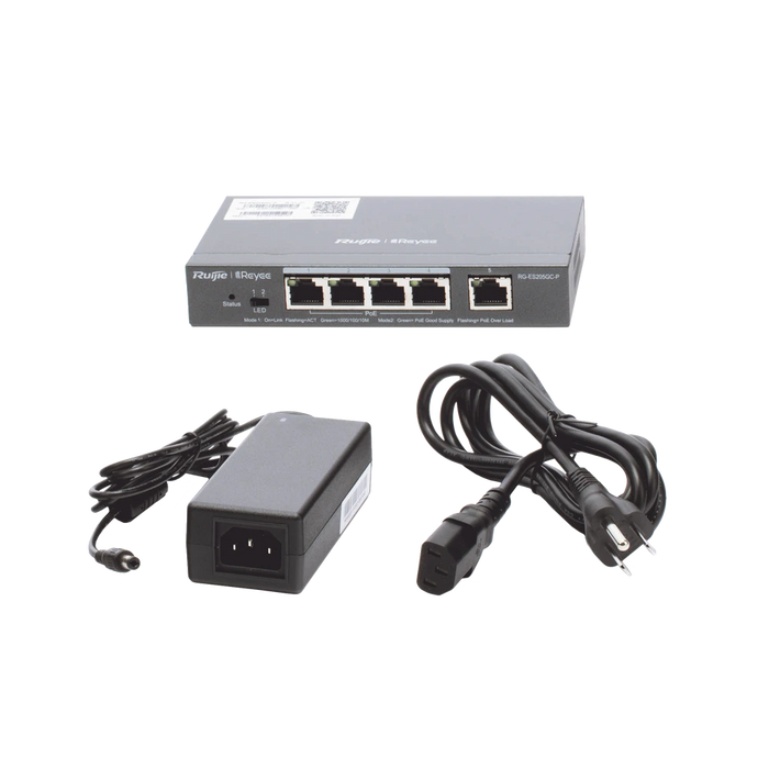 SWITCH ADMINISTRABLE CLOUD 5 PUERTOS GIGABIT POE 802.3AF/AT 54W-Switches-RUIJIE-RG-ES205GC-P-Bsai Seguridad & Controles