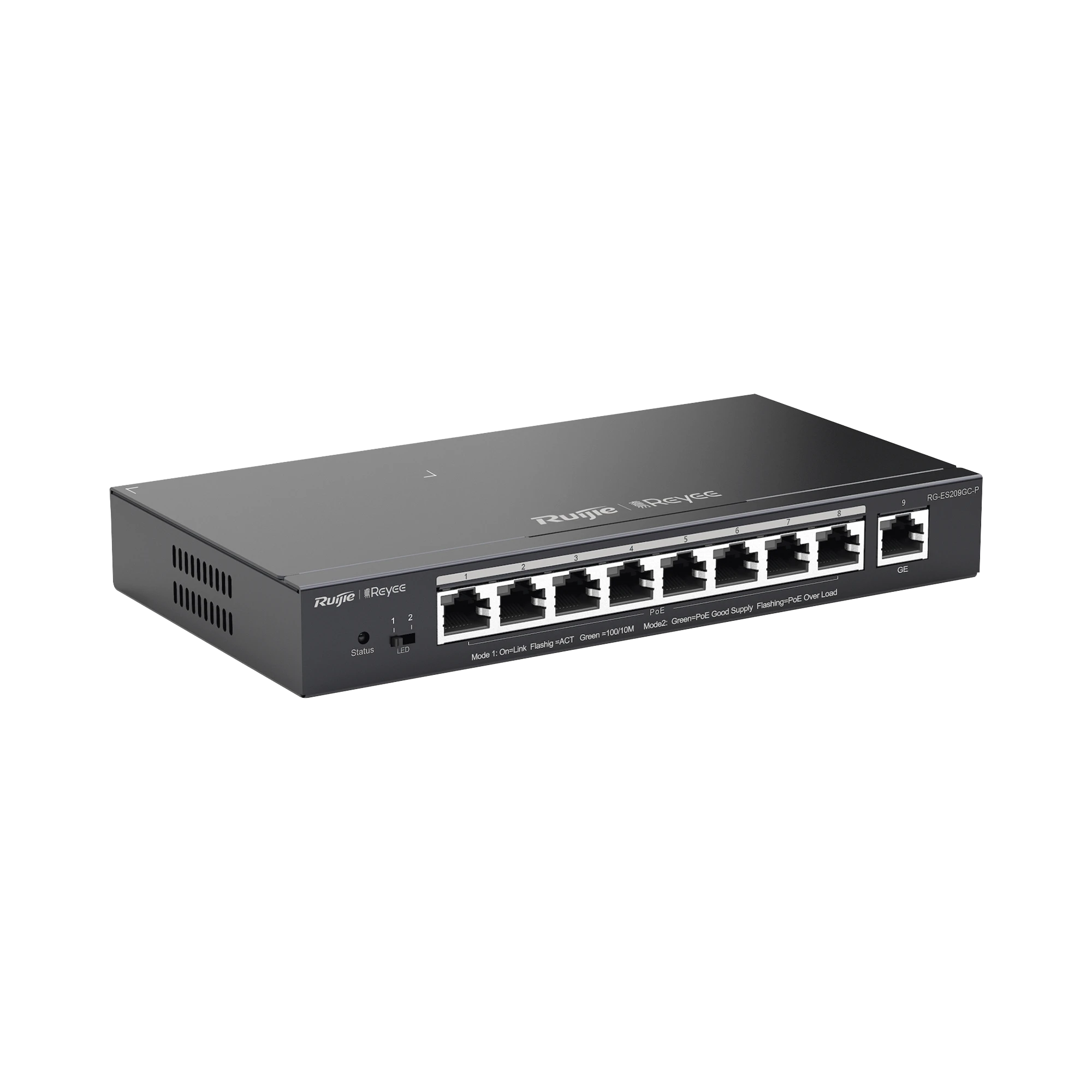 SWITCH ADMINISTRABLE 8 PUERTOS POE+ 802.3AF/AT GIGABIT, GESTIÓN GRATUITA DESDE LA NUBE, 120W-Networking-RUIJIE-Bsai Seguridad & Controles