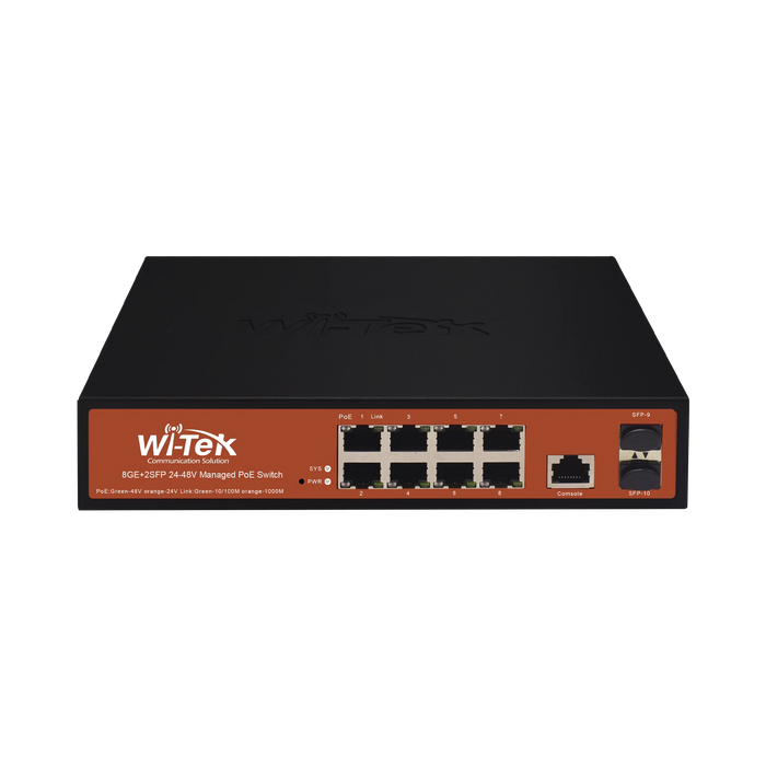 SWITCH ADMINISTRABLE DE 8 PUERTOS GIGABIT ETHERNET CON POE 802.3 AF/AT Y 24V PASIVO + 2 SFP GIGABIT, 150 W-Inyectores PoE-WI-TEK-WI-PMS310GF-ALIEN-Bsai Seguridad & Controles