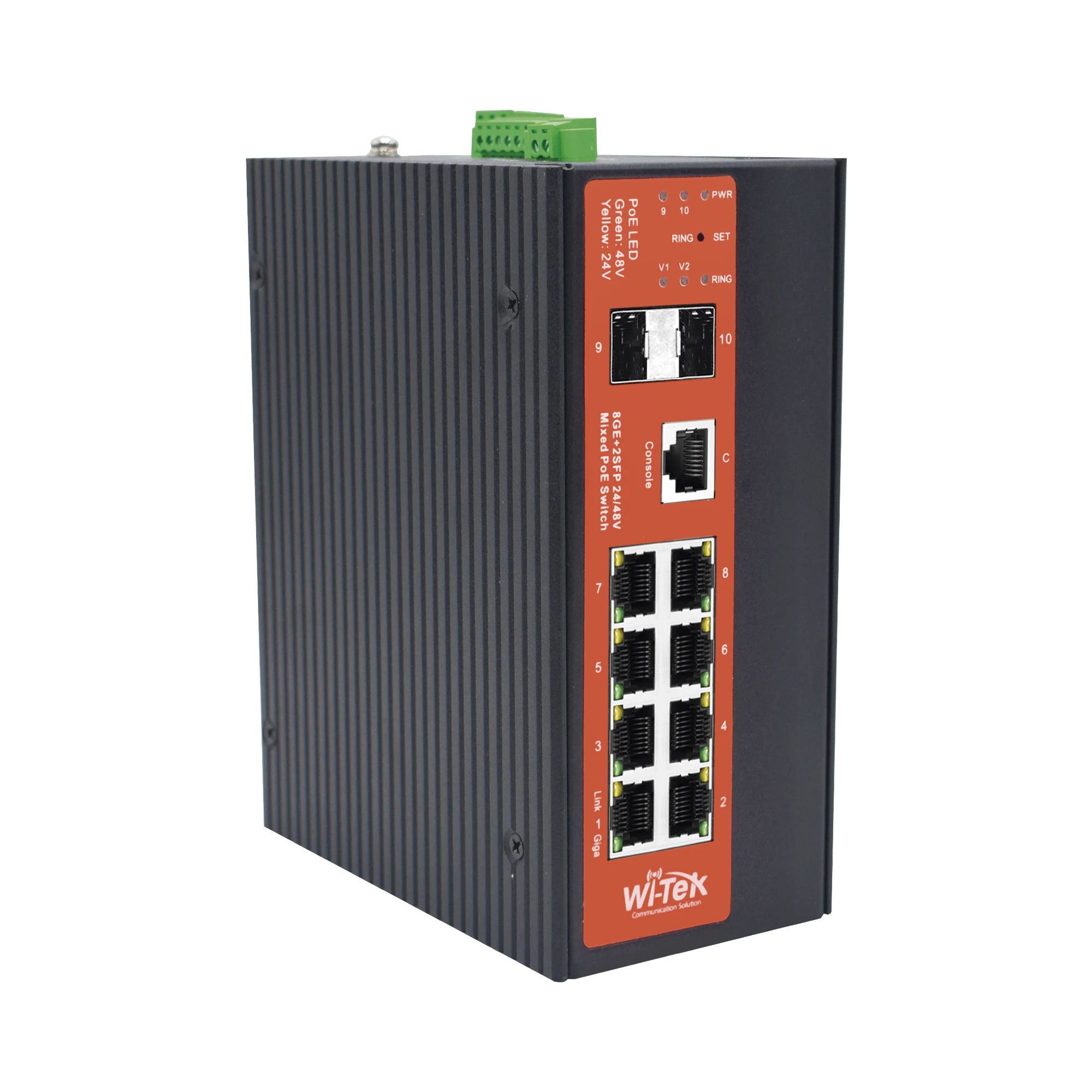 SWITCH INDUSTRIAL ADMINISTRABLE CON 2 PUERTOS POE BT Y 6 PUERTOS GIGABIT ETHERNET CON POE 802.3AF/AT Y 24V PASIVO + 2 SFP GIGABIT, 240 W-Inyectores PoE-WI-TEK-Bsai Seguridad & Controles