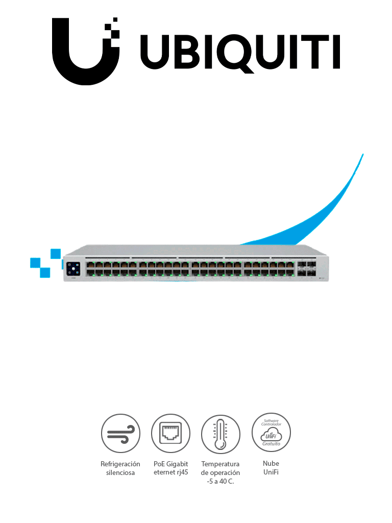 UBIQUITI USW-48-POE UNIFI SWITCH, CAPA 2 DE 48 PUERTOS (32 PUERTOS POE 802.3AF/AT + 16 PUERTOS GIGABIT) + 4 PUERTOS 1G SFP, 195W, PANTALLA INFORMATIVA #ESM2024-Switches POE-UBIQUITI-Bsai Seguridad & Controles